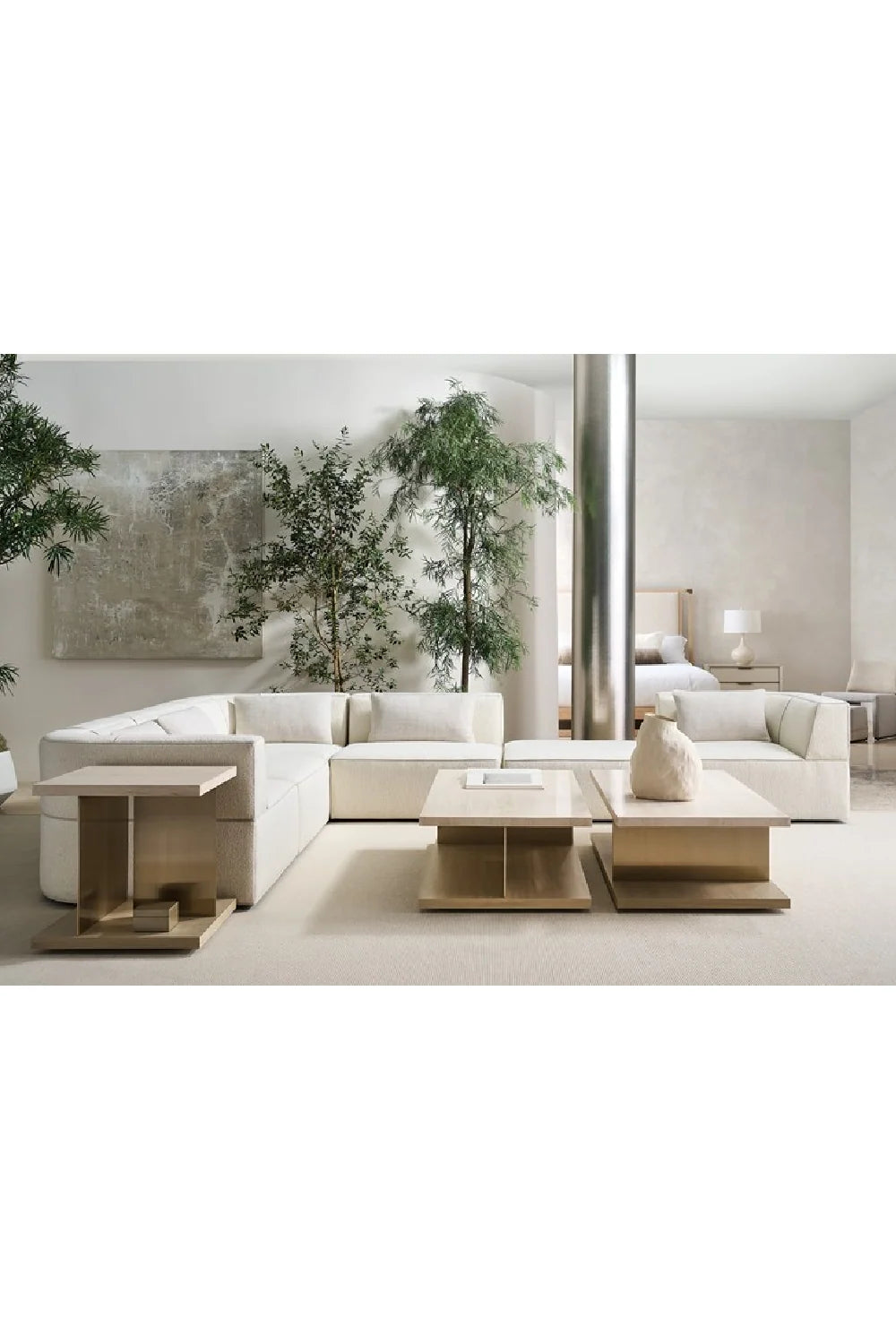 Luxury White Welted Sectional Sofa Modern Italian Style for Villa