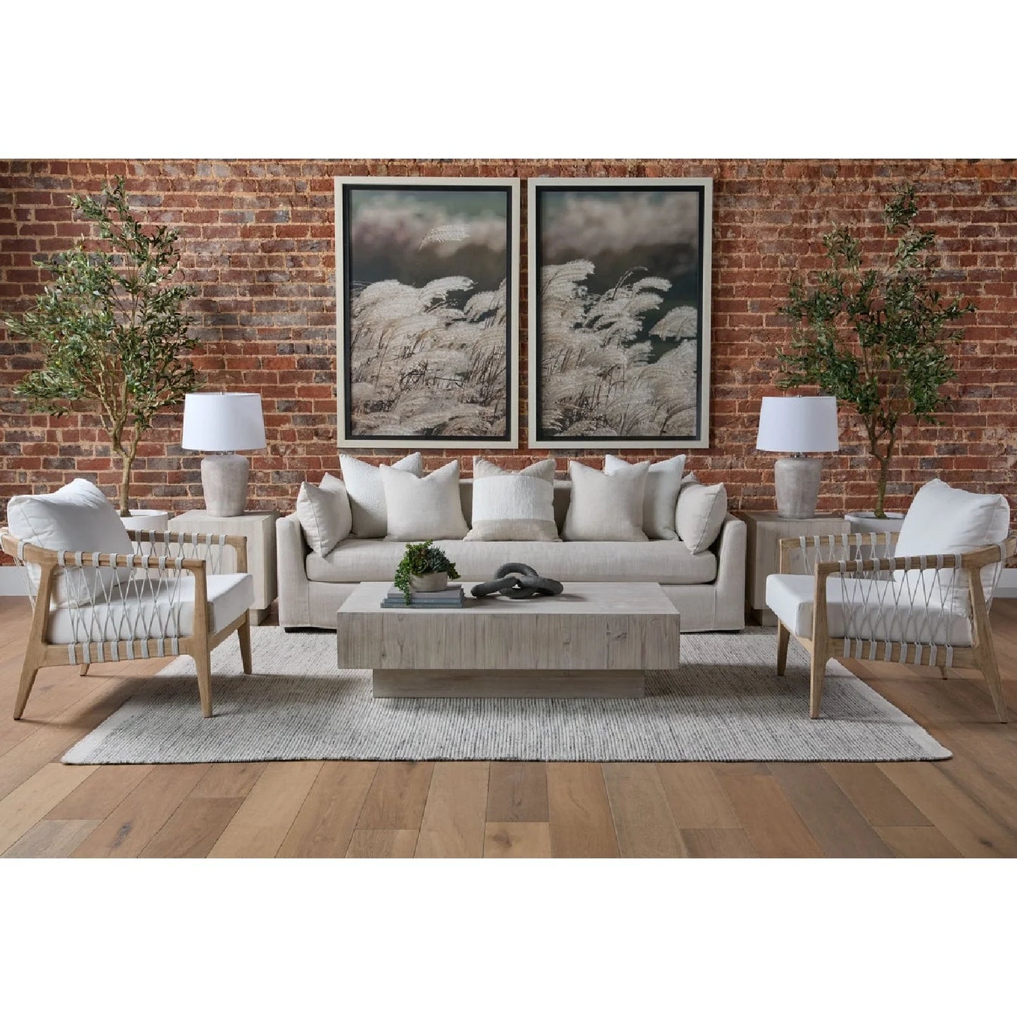 Luxury Whitewash Pine Wood Coffee Table Modern Italian Style for Villa