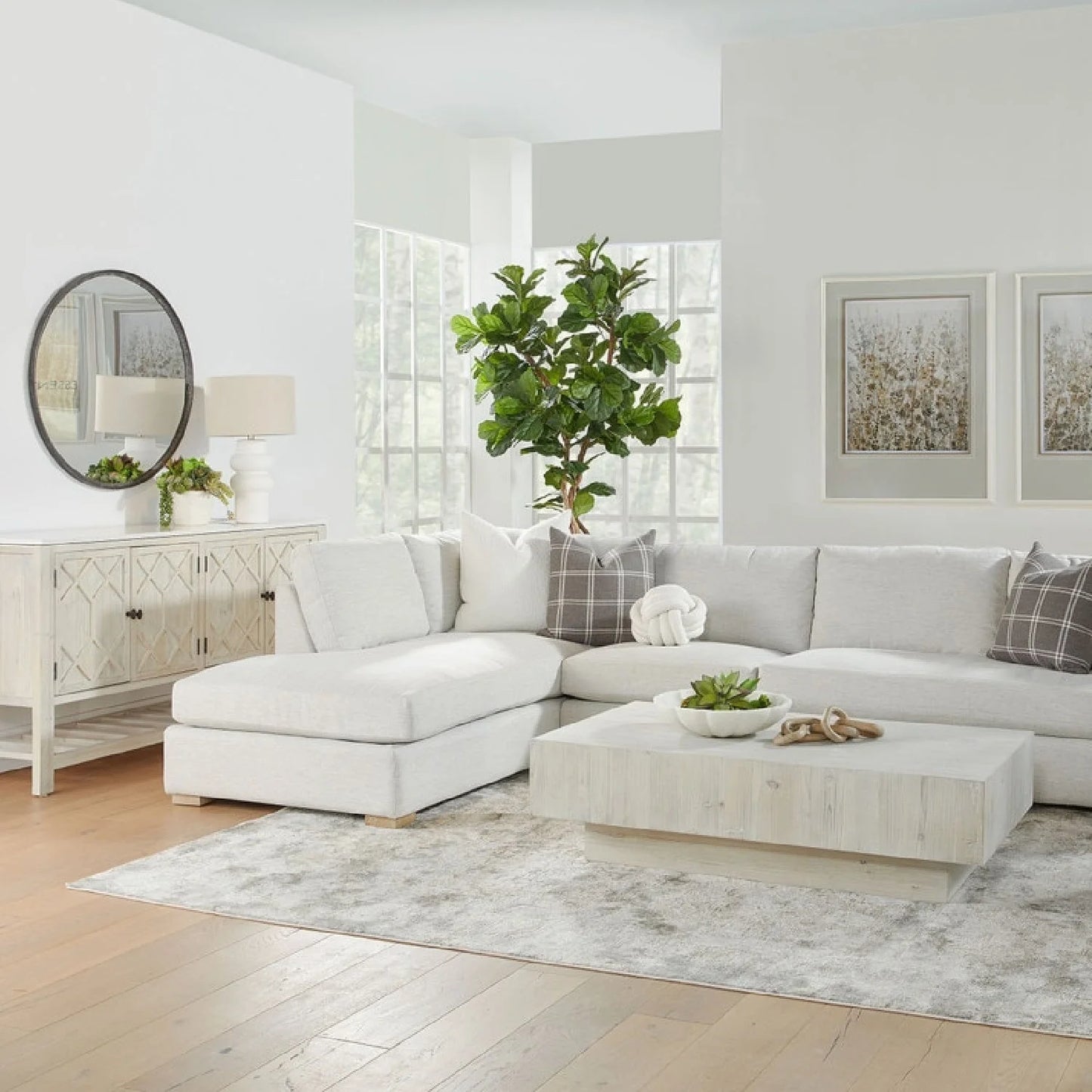 Luxury Whitewash Pine Wood Coffee Table Modern Italian Style for Villa