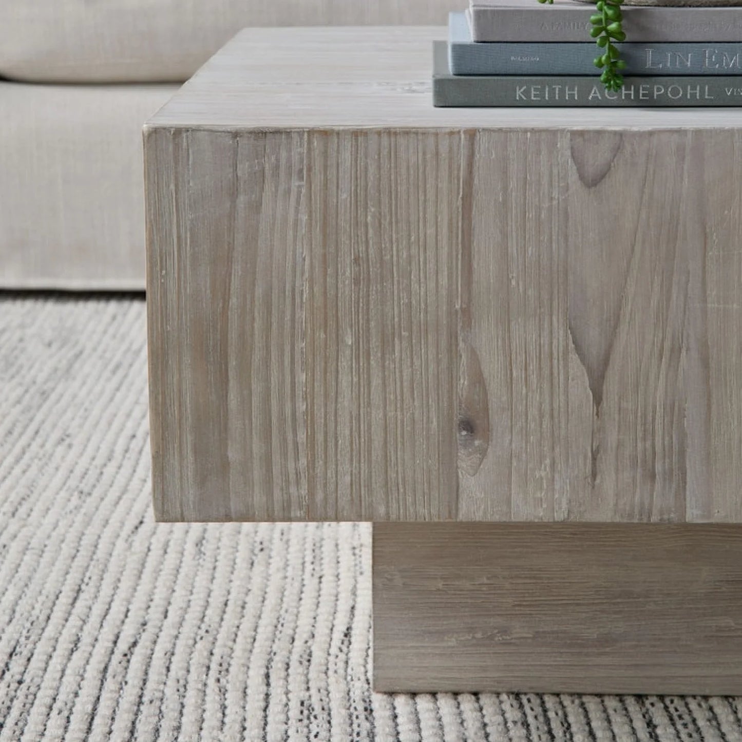 Luxury Whitewash Pine Wood Coffee Table Modern Italian Style for Villa