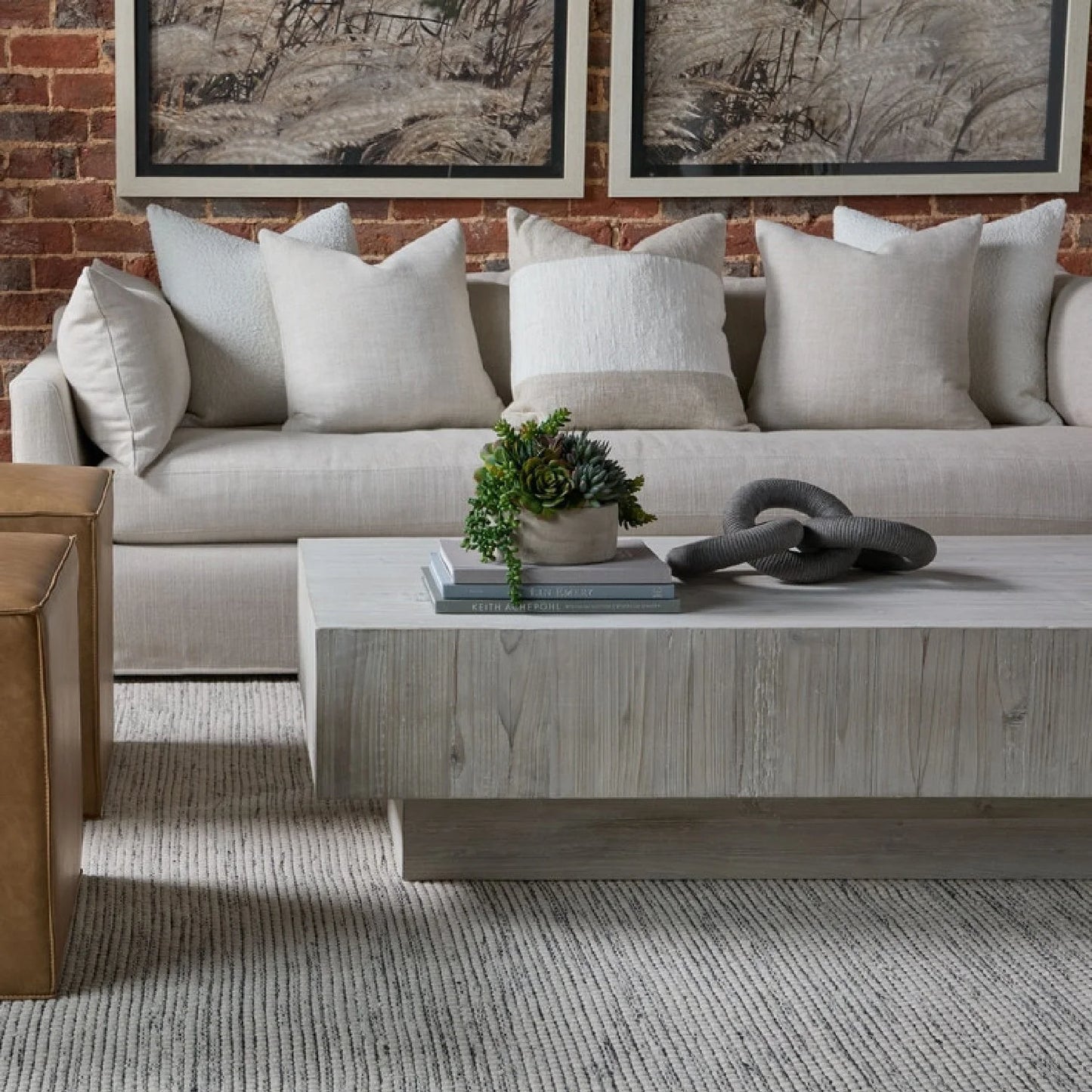 Luxury Whitewash Pine Wood Coffee Table Modern Italian Style for Villa