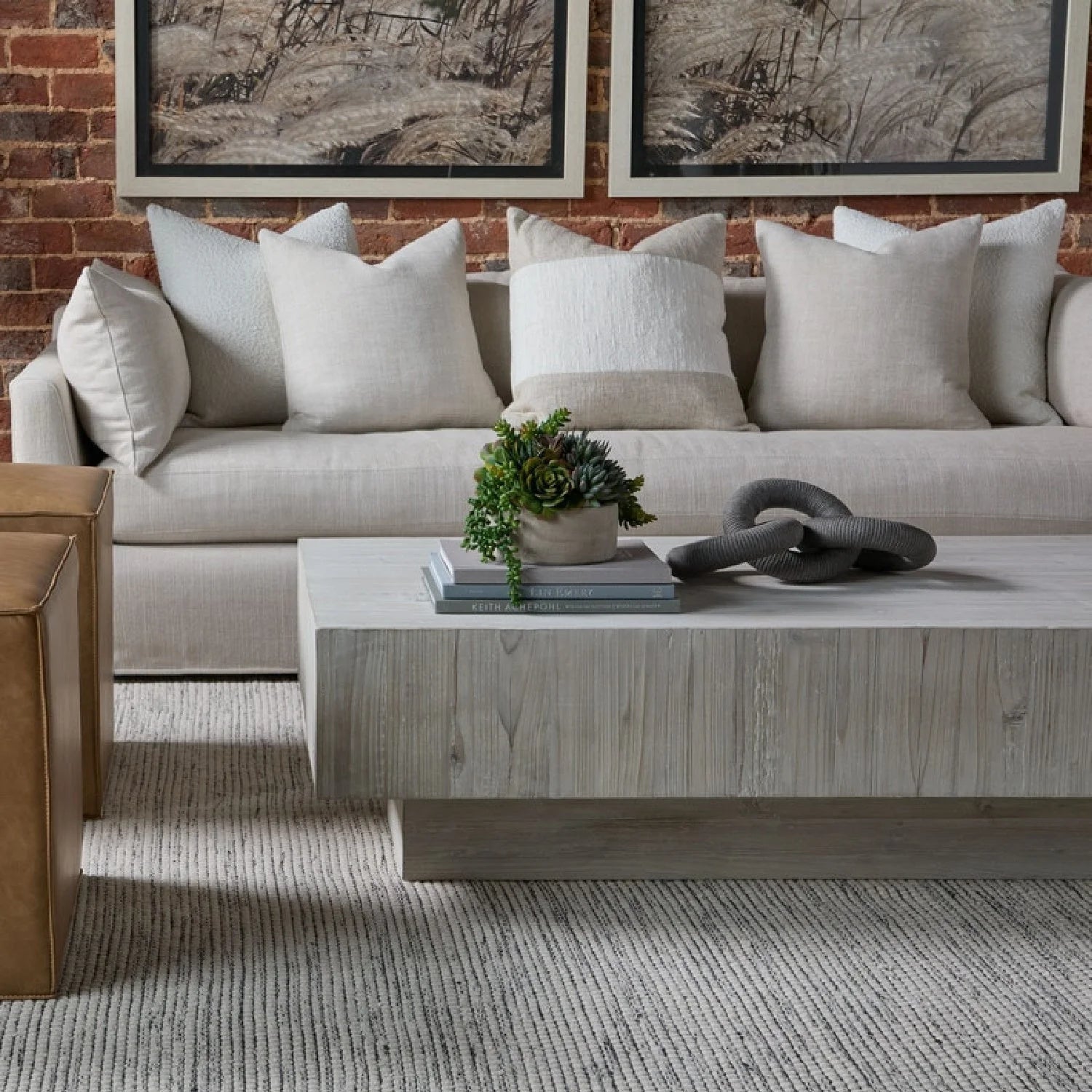Luxury Whitewash Pine Wood Coffee Table Modern Italian Style for Villa