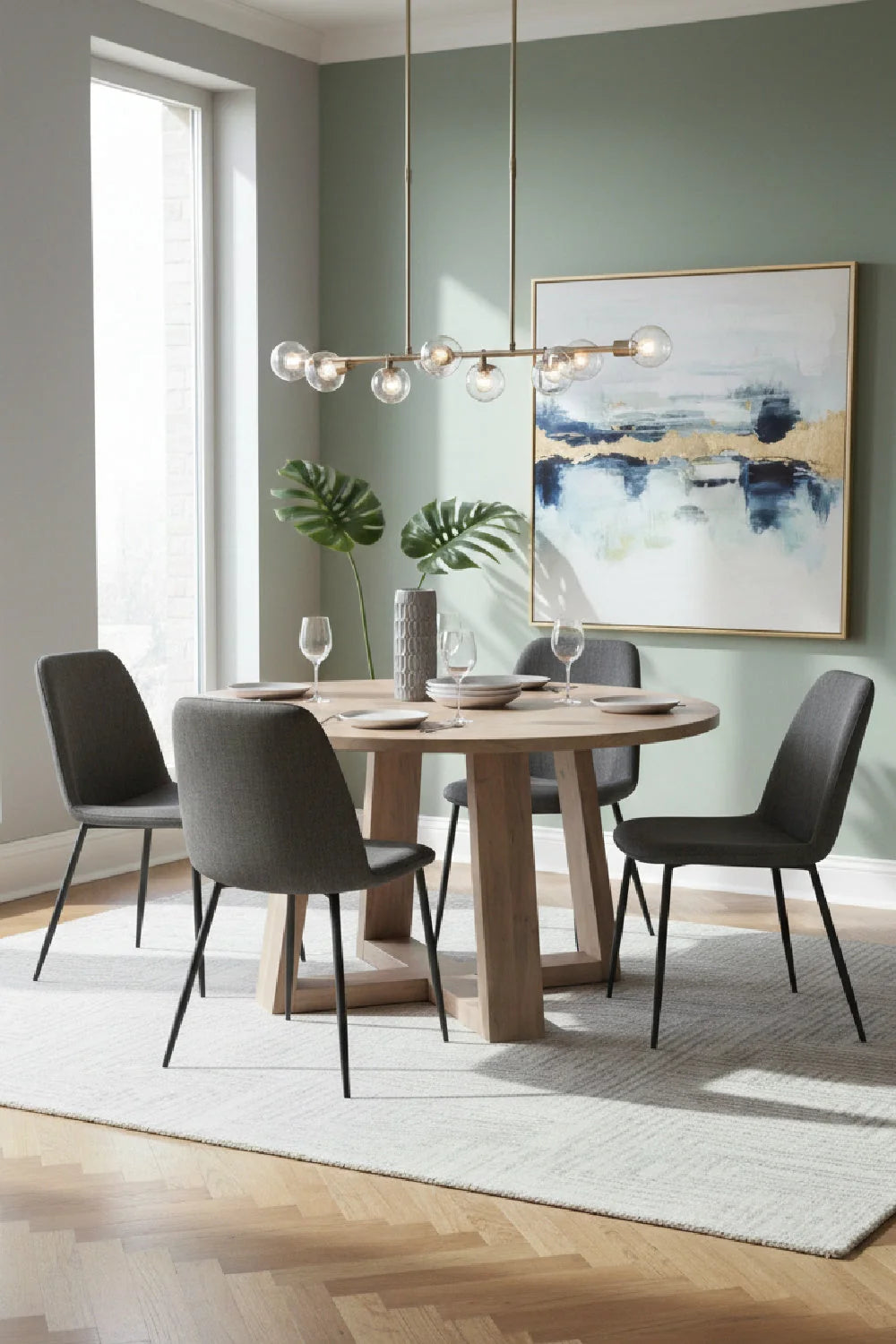Luxury Whitewashed Acacia Round Dining Table Modern Italian Style for Villa