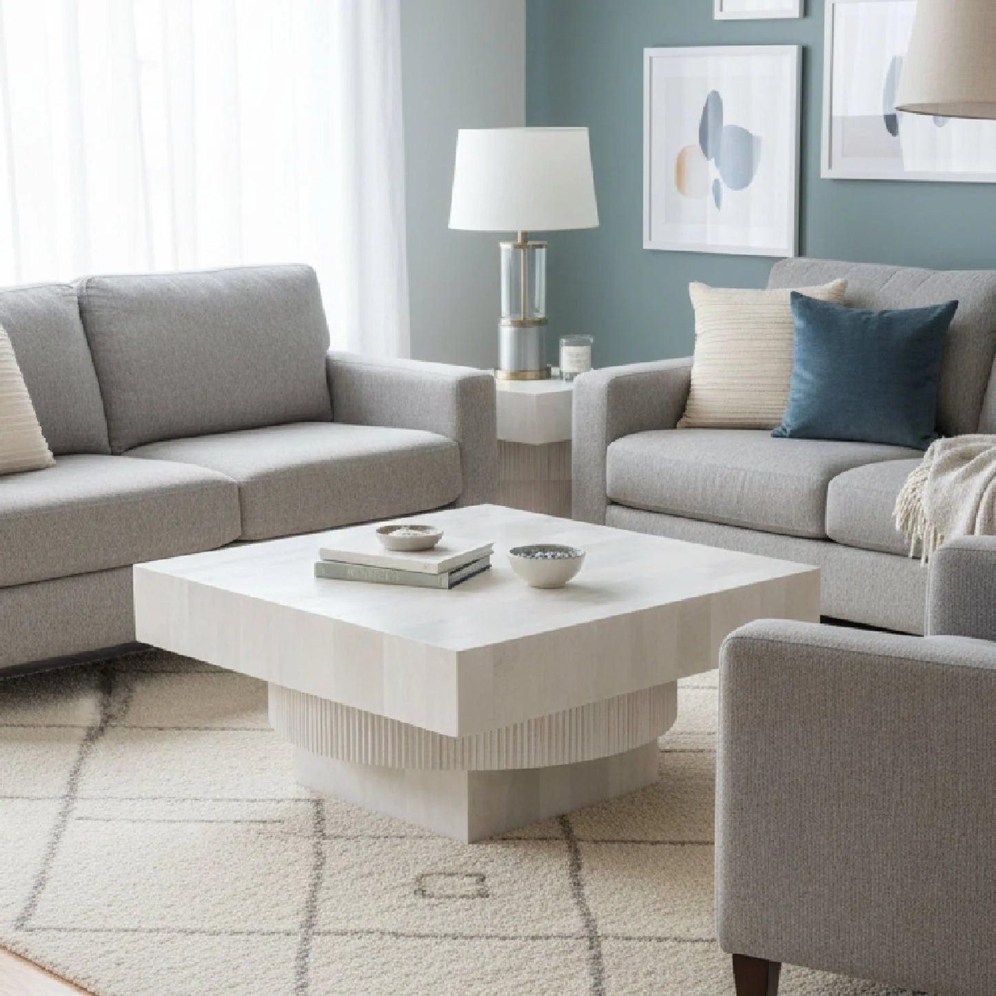 Luxury Whitewashed Mango Wood Coffee Table Modern Italian Style for Villa