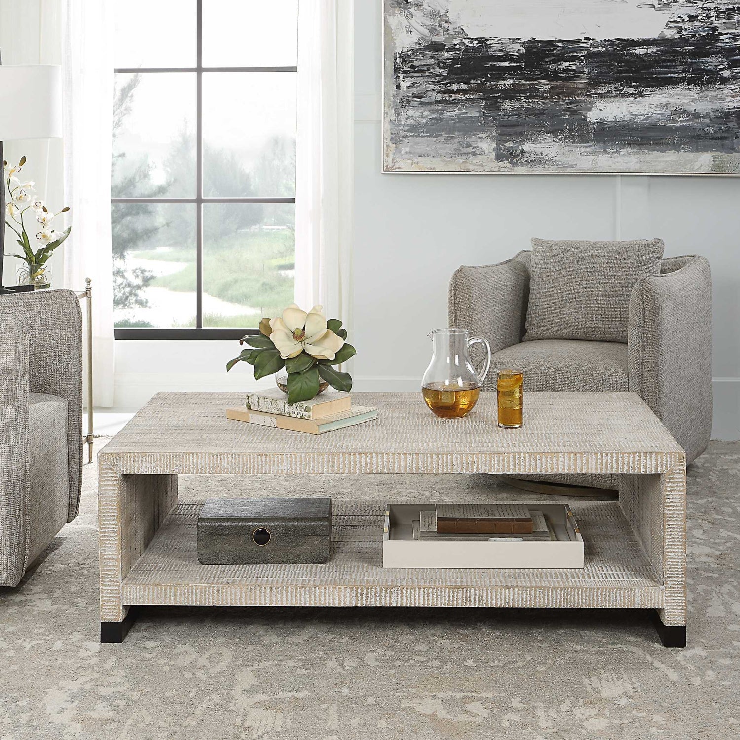 Luxury Whitewashed Wood Coffee Table Modern Italian Style for Villa