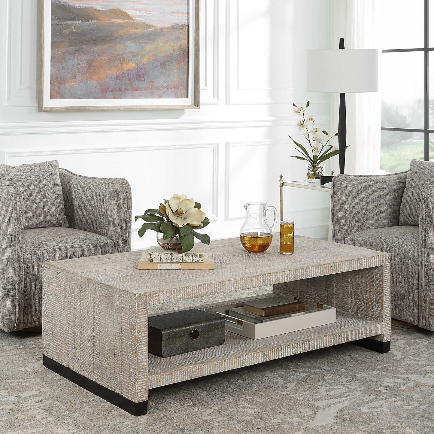 Luxury Whitewashed Wood Coffee Table Modern Italian Style for Villa