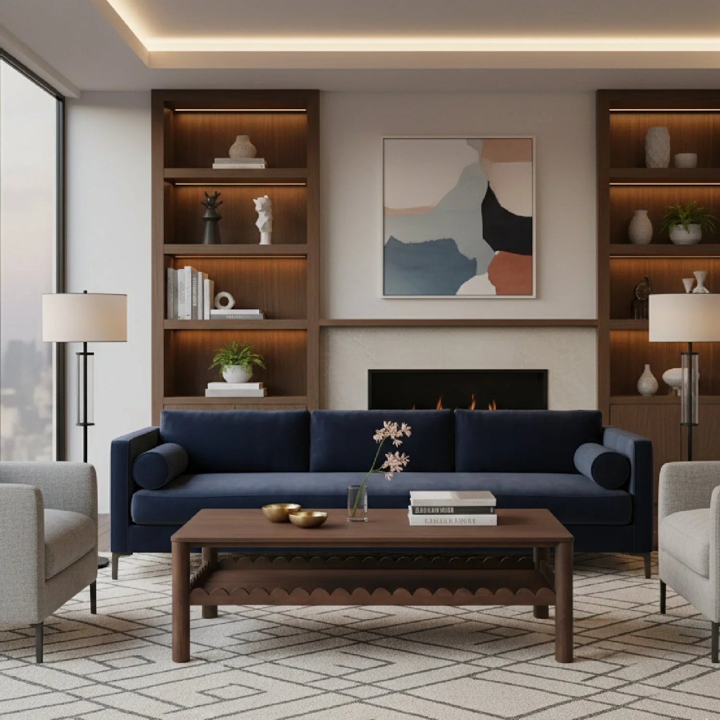 Luxury Wiley Scalloped Wooden Coffee Table Modern Italian Style for Villa
