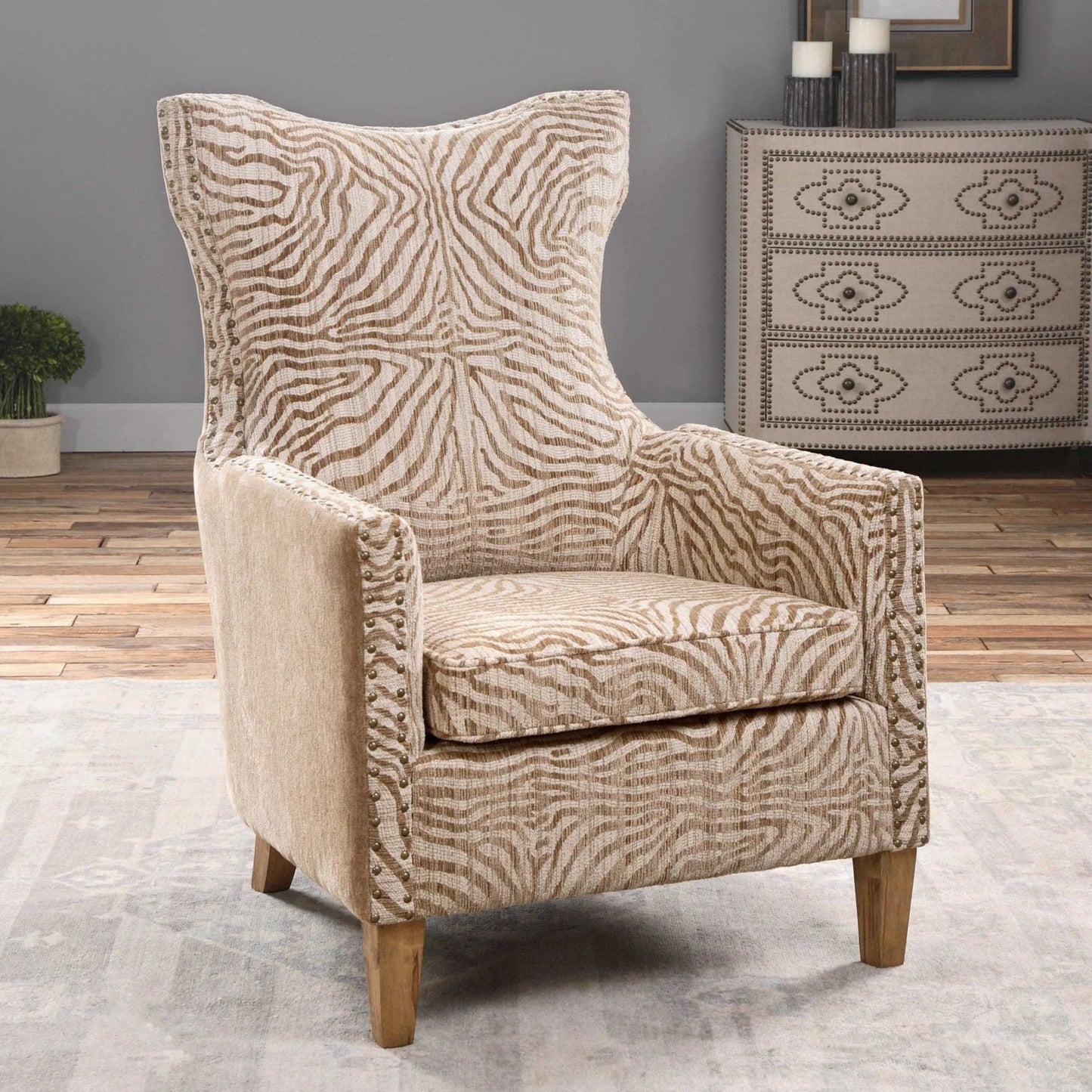 Luxury Wingback Beige Lounge Chair Modern Italian Style for Villa