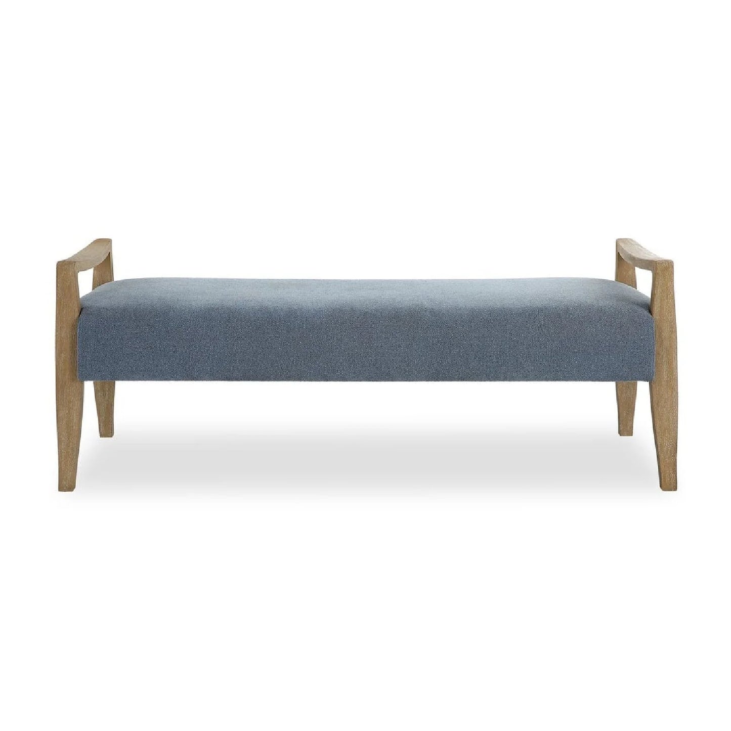 Luxury Wood Framed Blue Fabric Bench European Style for Villa