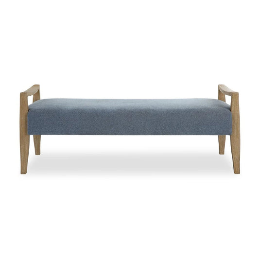 Luxury Wood Framed Blue Fabric Bench European Style for Villa