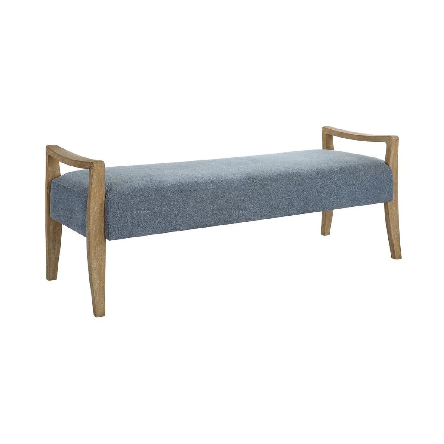 Luxury Wood Framed Blue Fabric Bench European Style for Villa