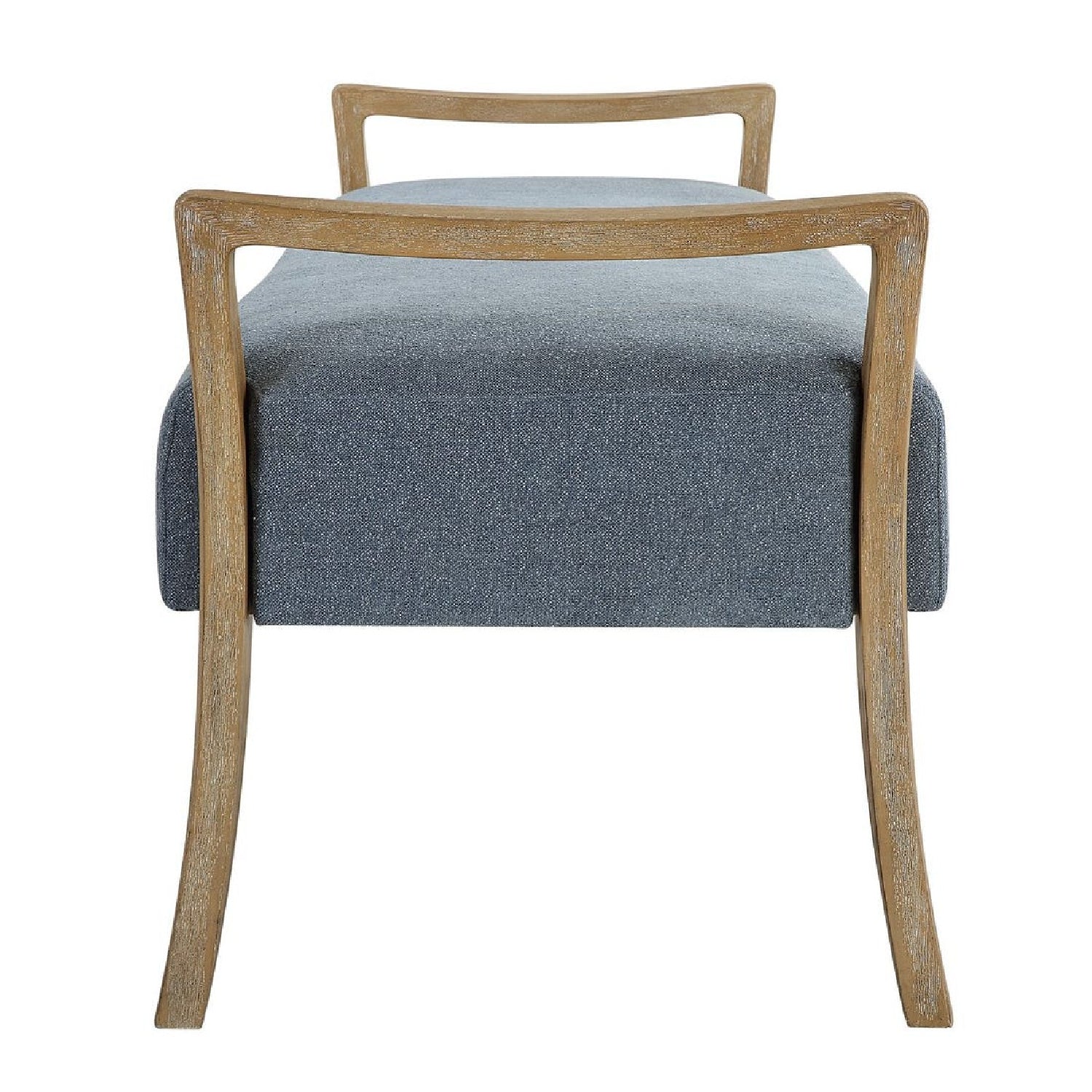 Luxury Wood Framed Blue Fabric Bench European Style for Villa