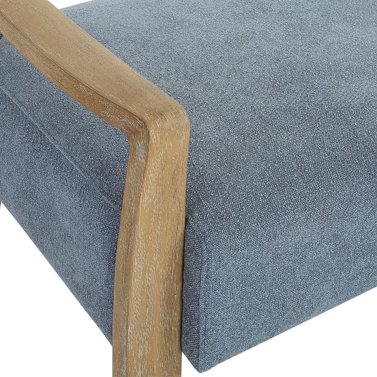 Luxury Wood Framed Blue Fabric Bench European Style for Villa