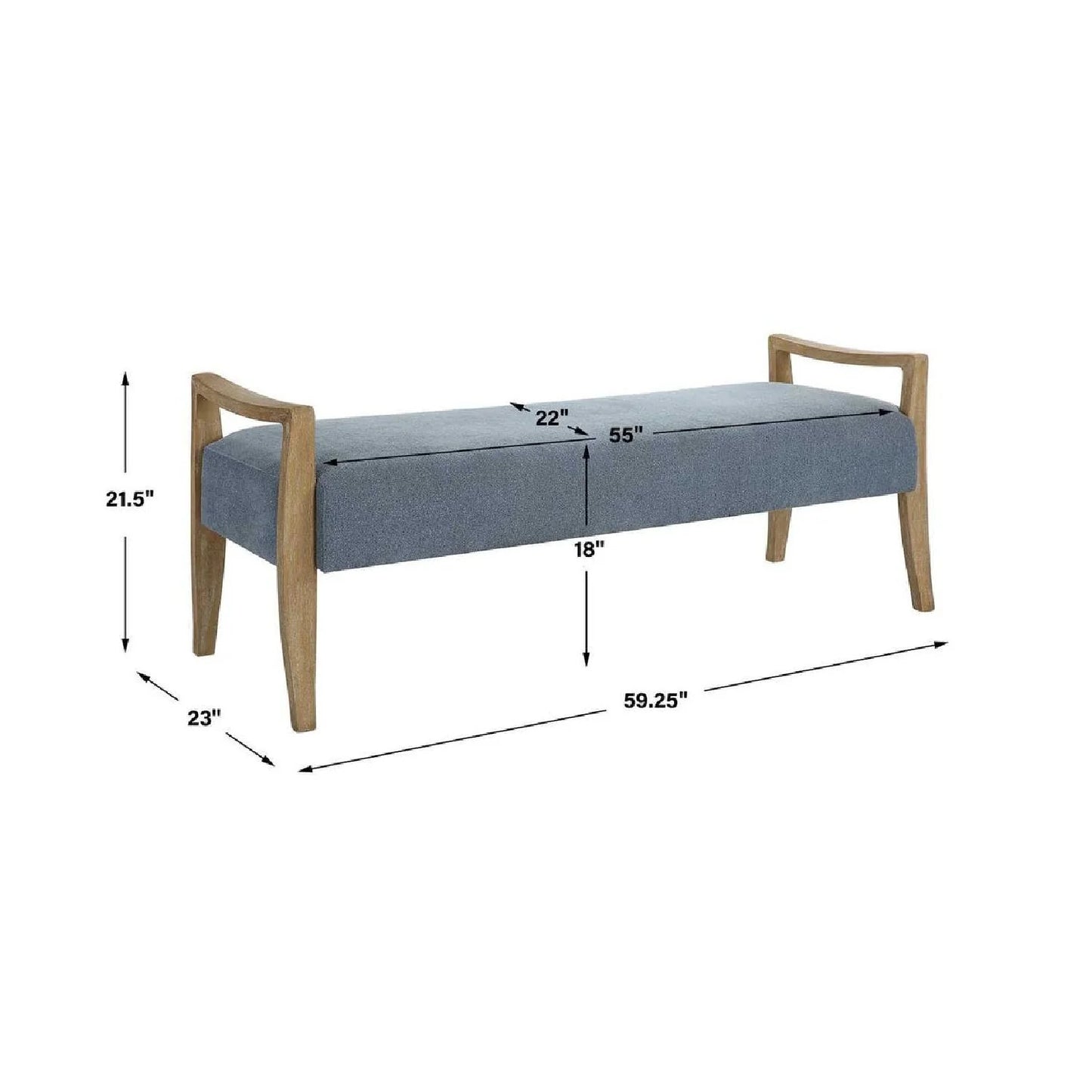 Luxury Wood Framed Blue Fabric Bench European Style for Villa