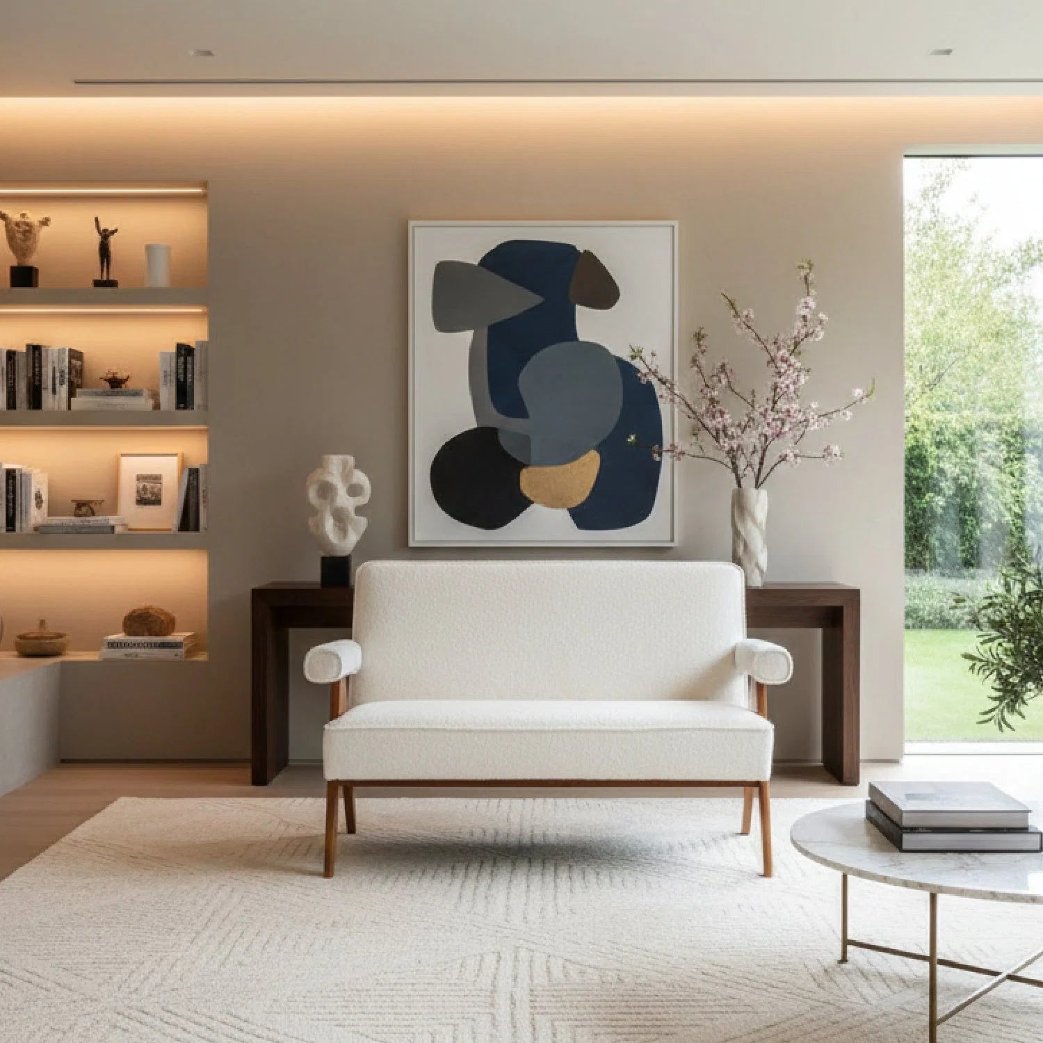 Luxury Wood Framed White Loveseat Modern Italian Style for Villa
