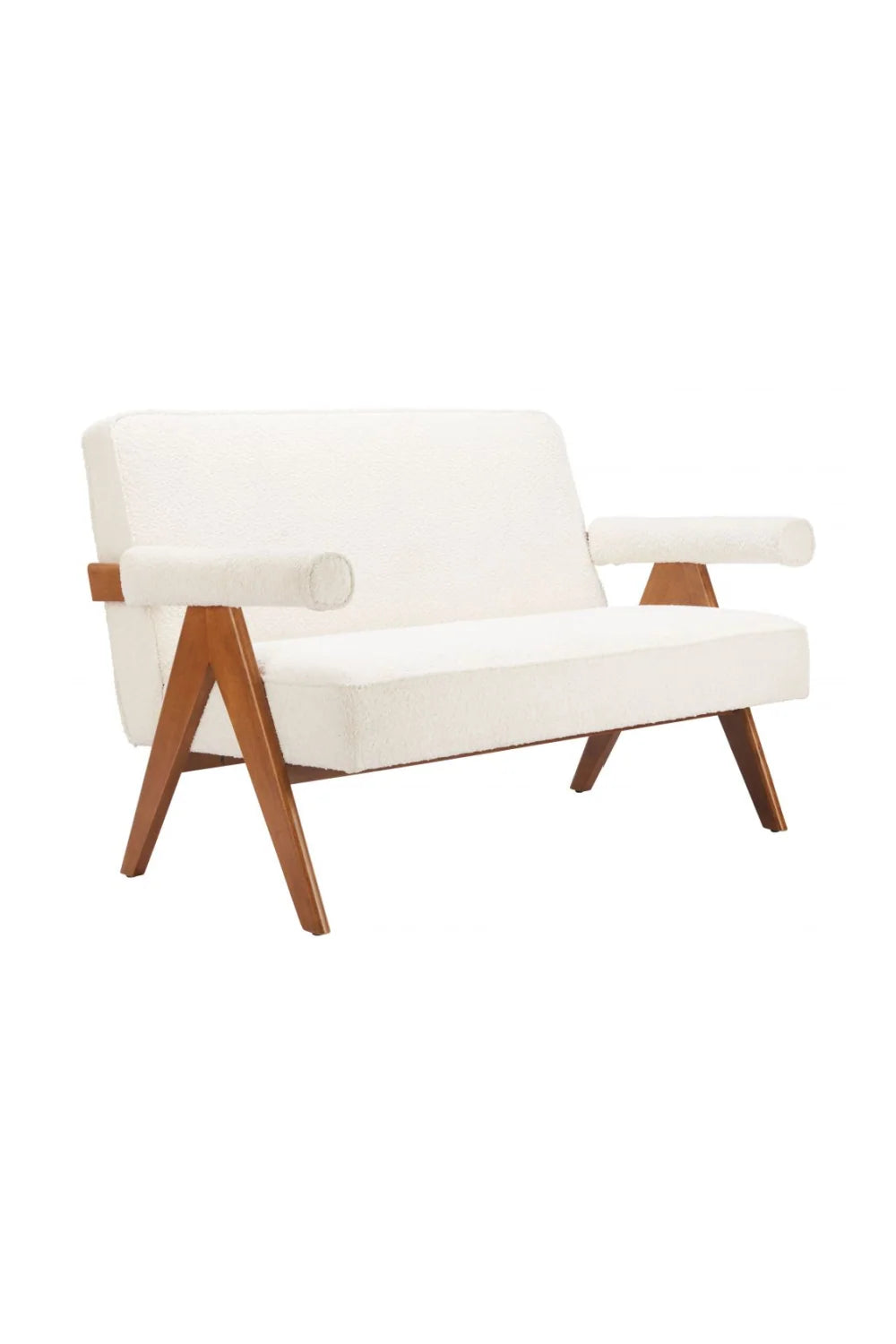 Luxury Wood Framed White Loveseat Modern Italian Style for Villa