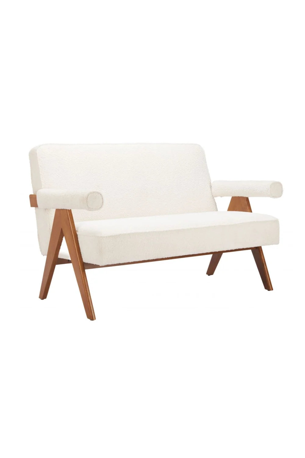 Luxury Wood Framed White Loveseat Modern Italian Style for Villa