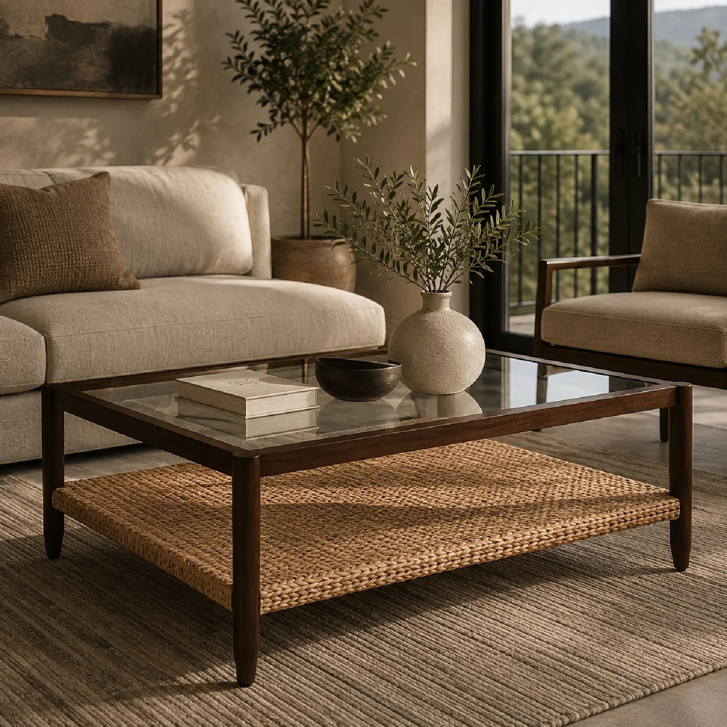 Luxury Wood Glass Coffee Table Modern Italian Style for Villa
