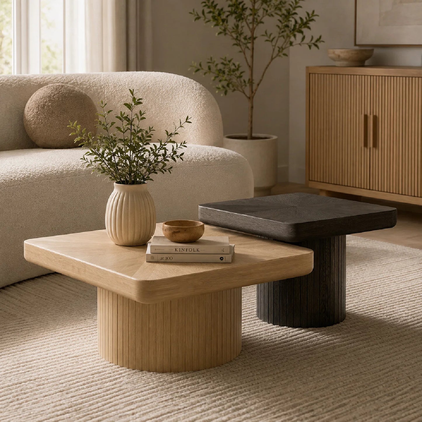 Luxury Wood Nesting Coffee Table Modern Italian Style for Villa