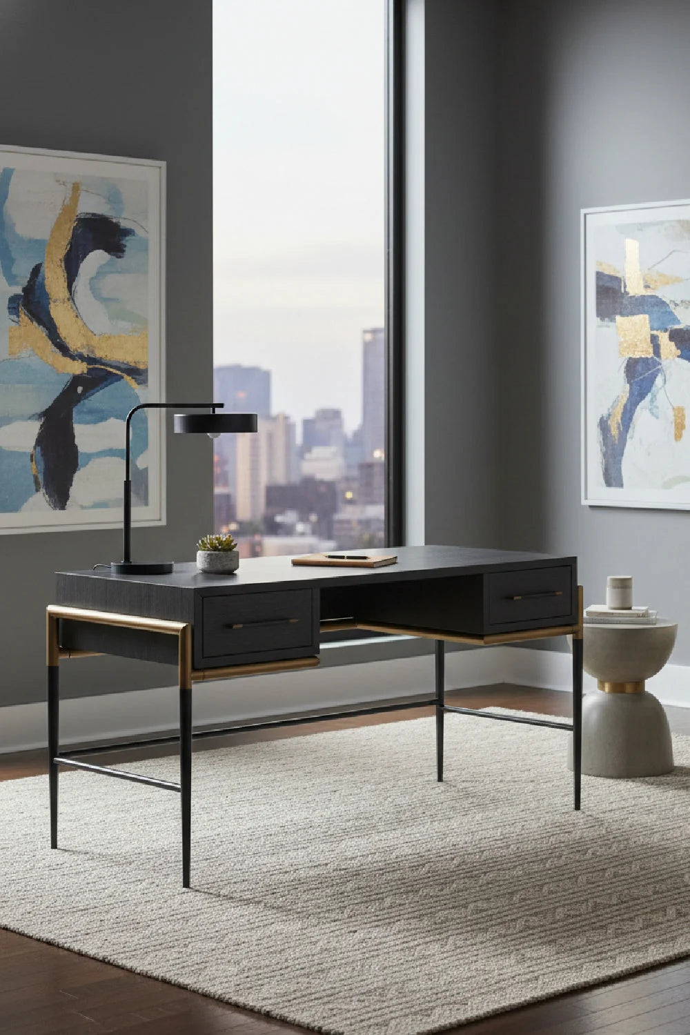 Luxury Wooden 2-Drawer Modern Desk European Style for Villa