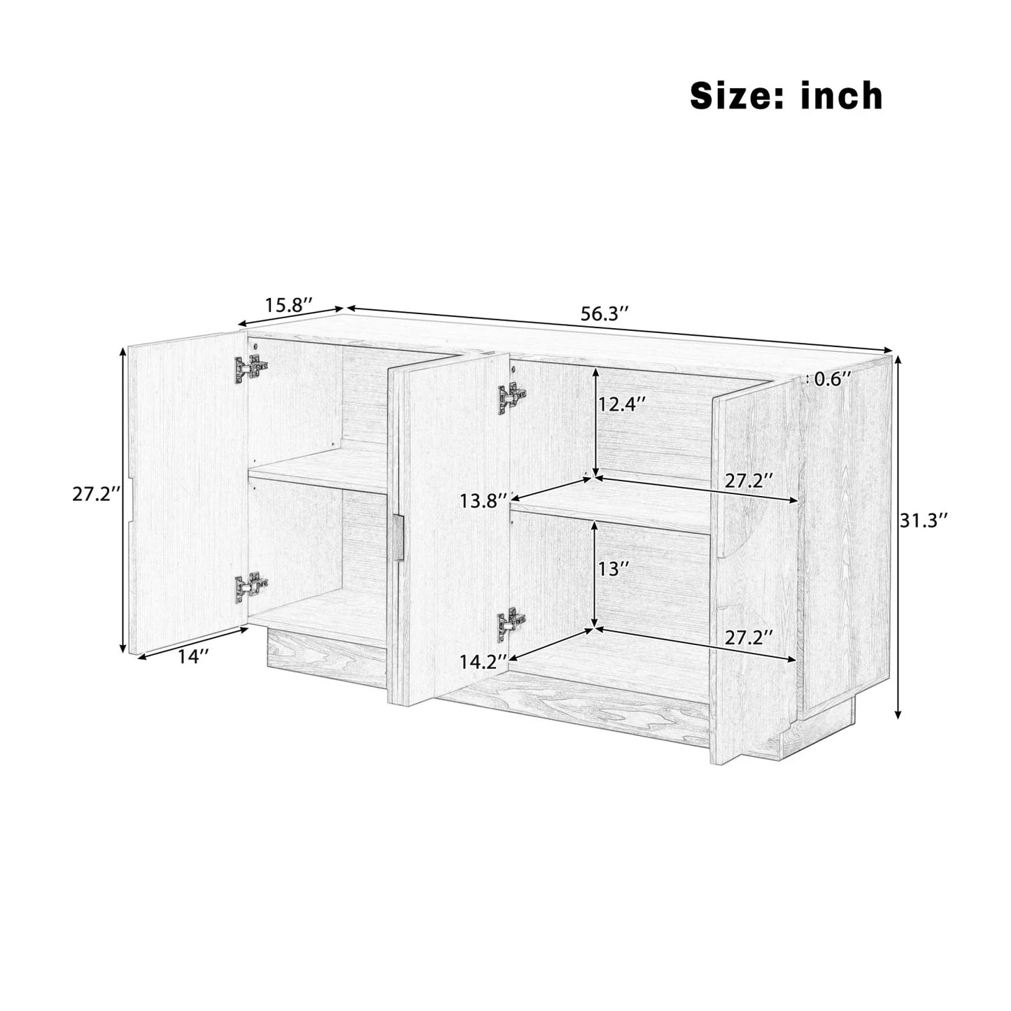 Luxury Wooden 4-Door Sideboard European Style for Villa