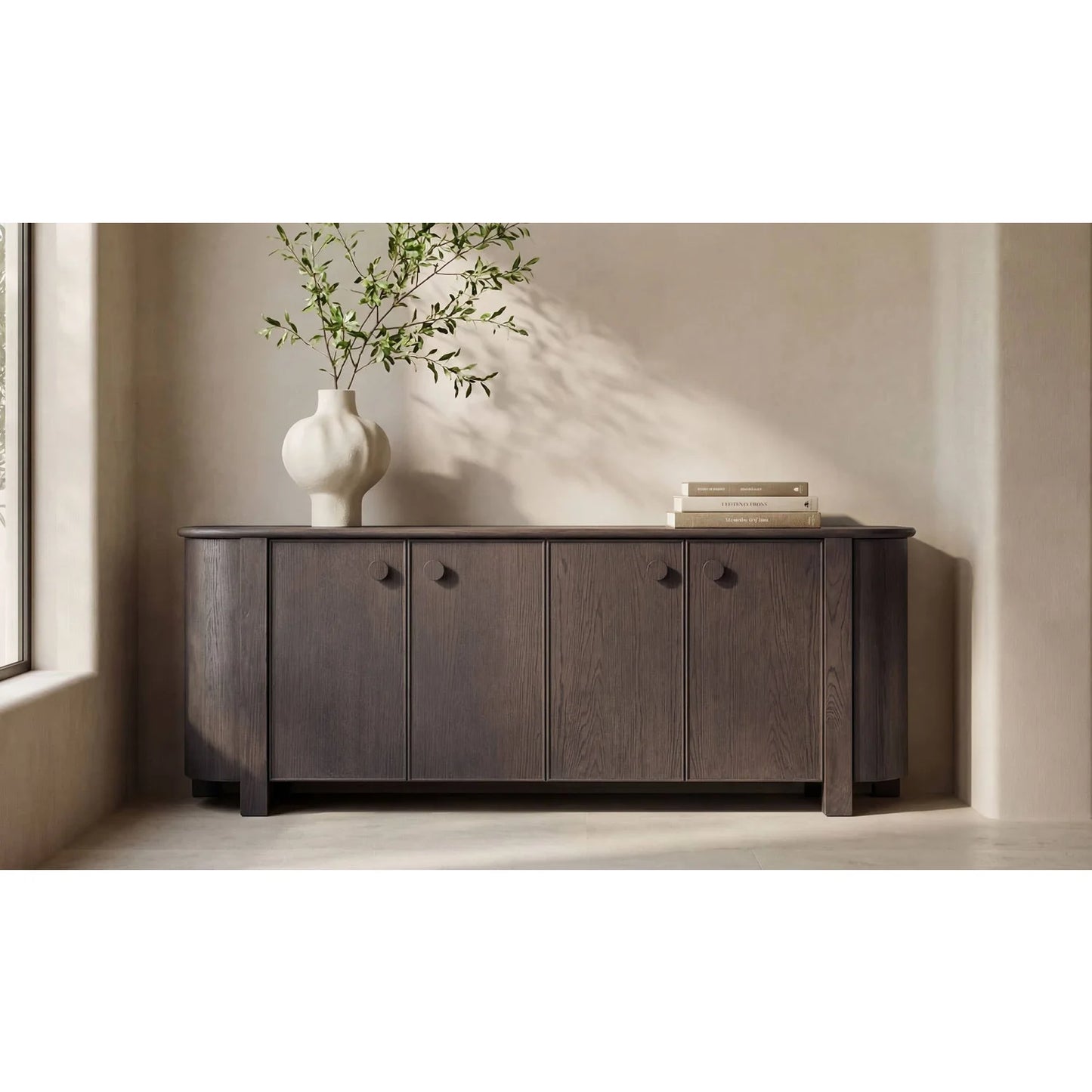 Luxury Wooden 4-Door Sideboard European Style for Villa