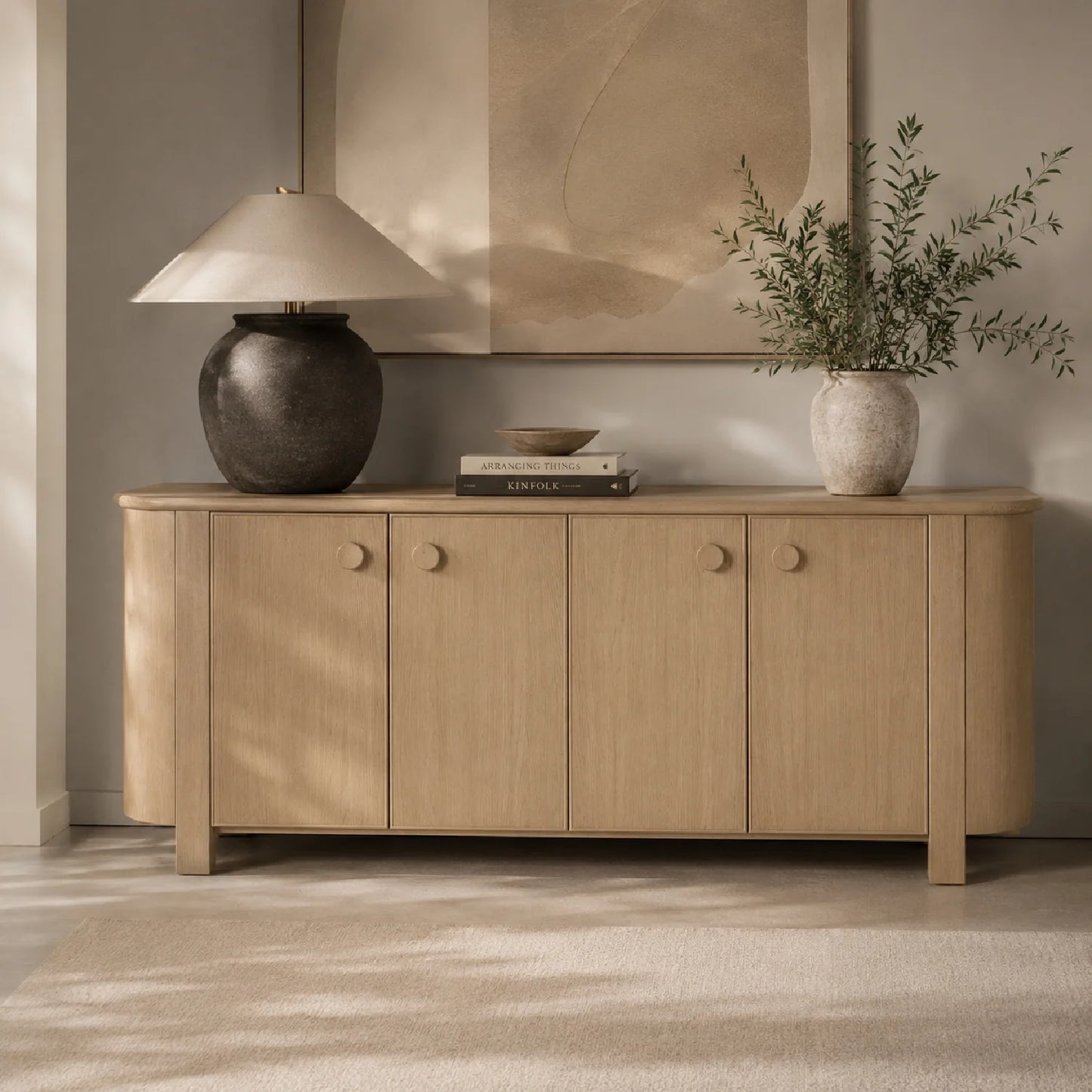 Luxury Wooden 4-Door Sideboard European Style for Villa