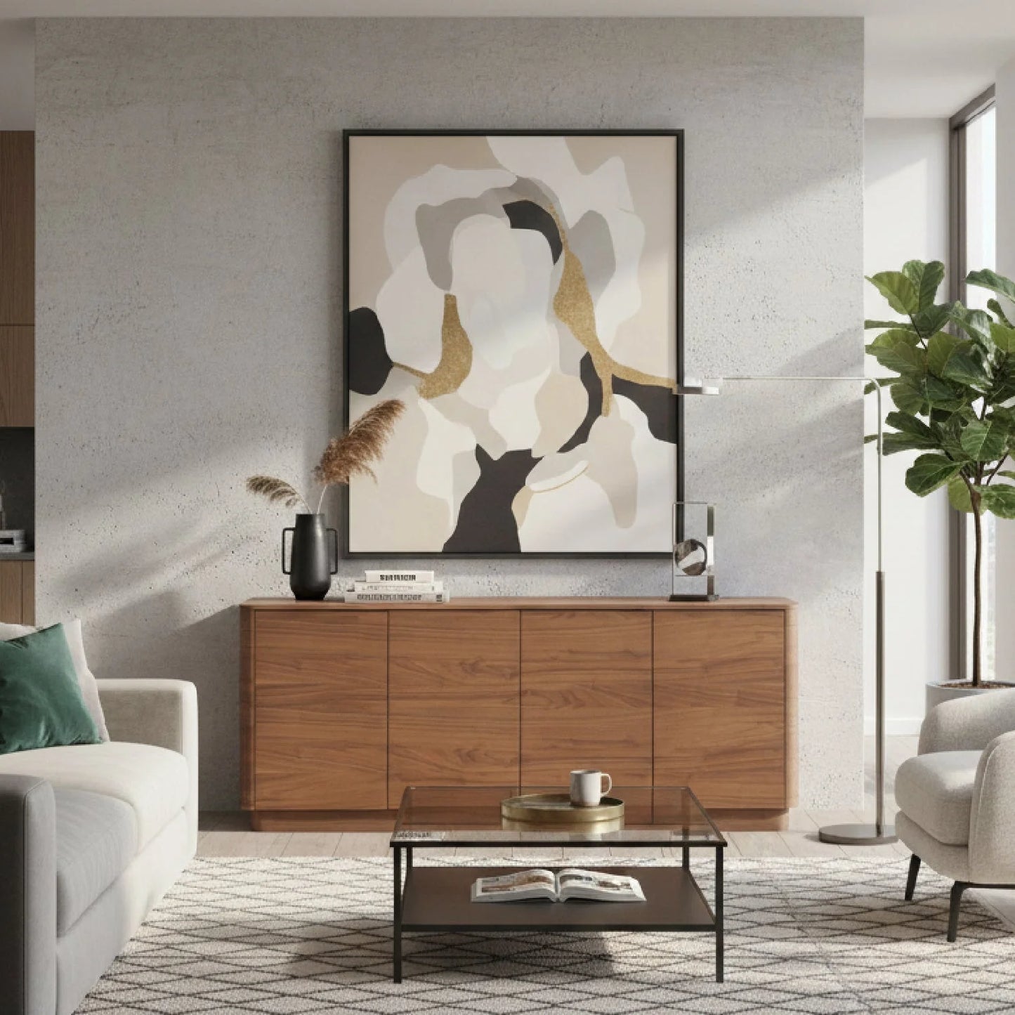Luxury Wooden 4-Door Sideboard European Style for Villa
