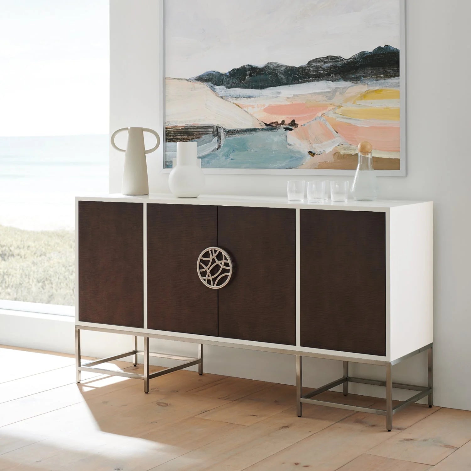 Luxury Wooden 4-Door Sideboard European Style for Villa