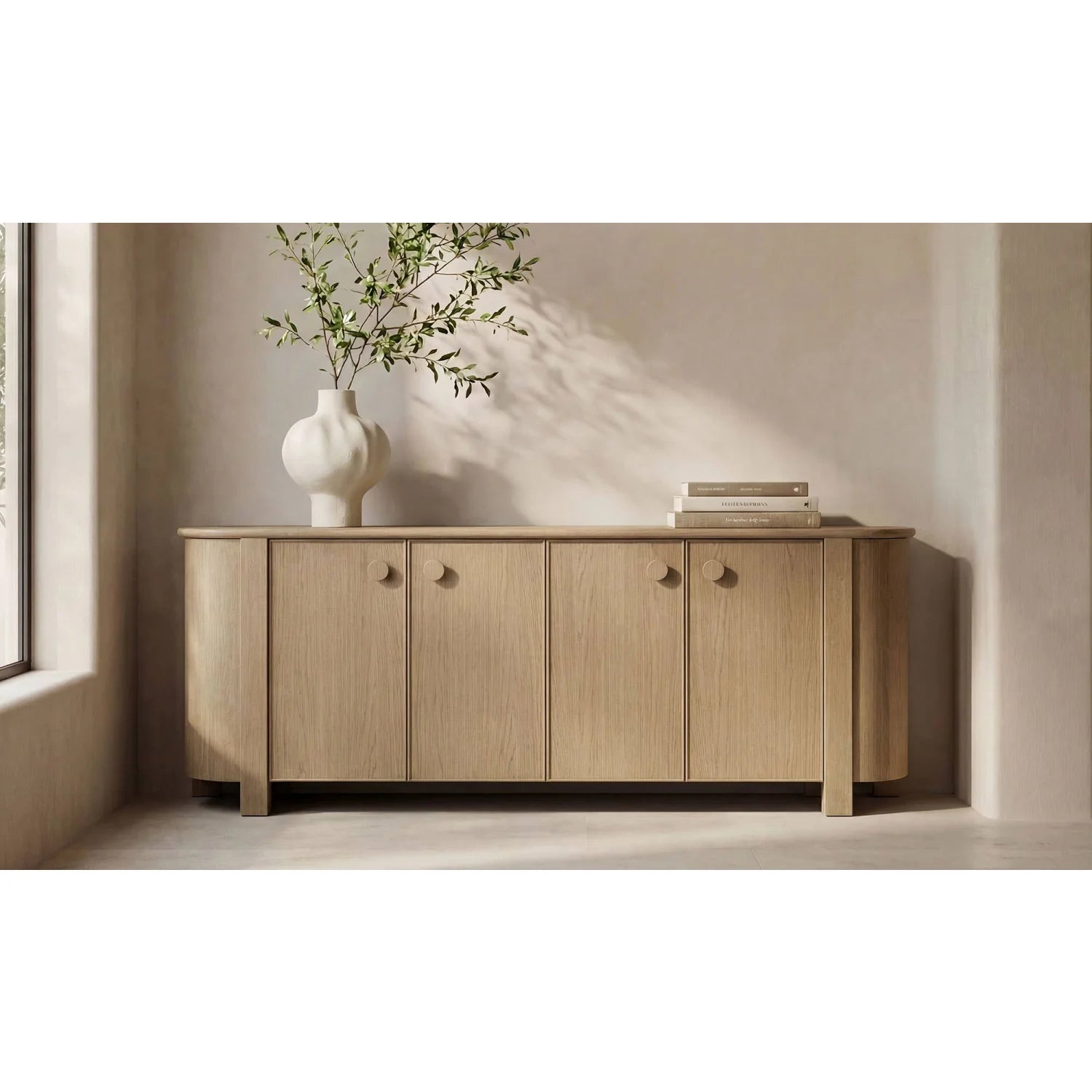 Luxury Wooden 4-Door Sideboard European Style for Villa