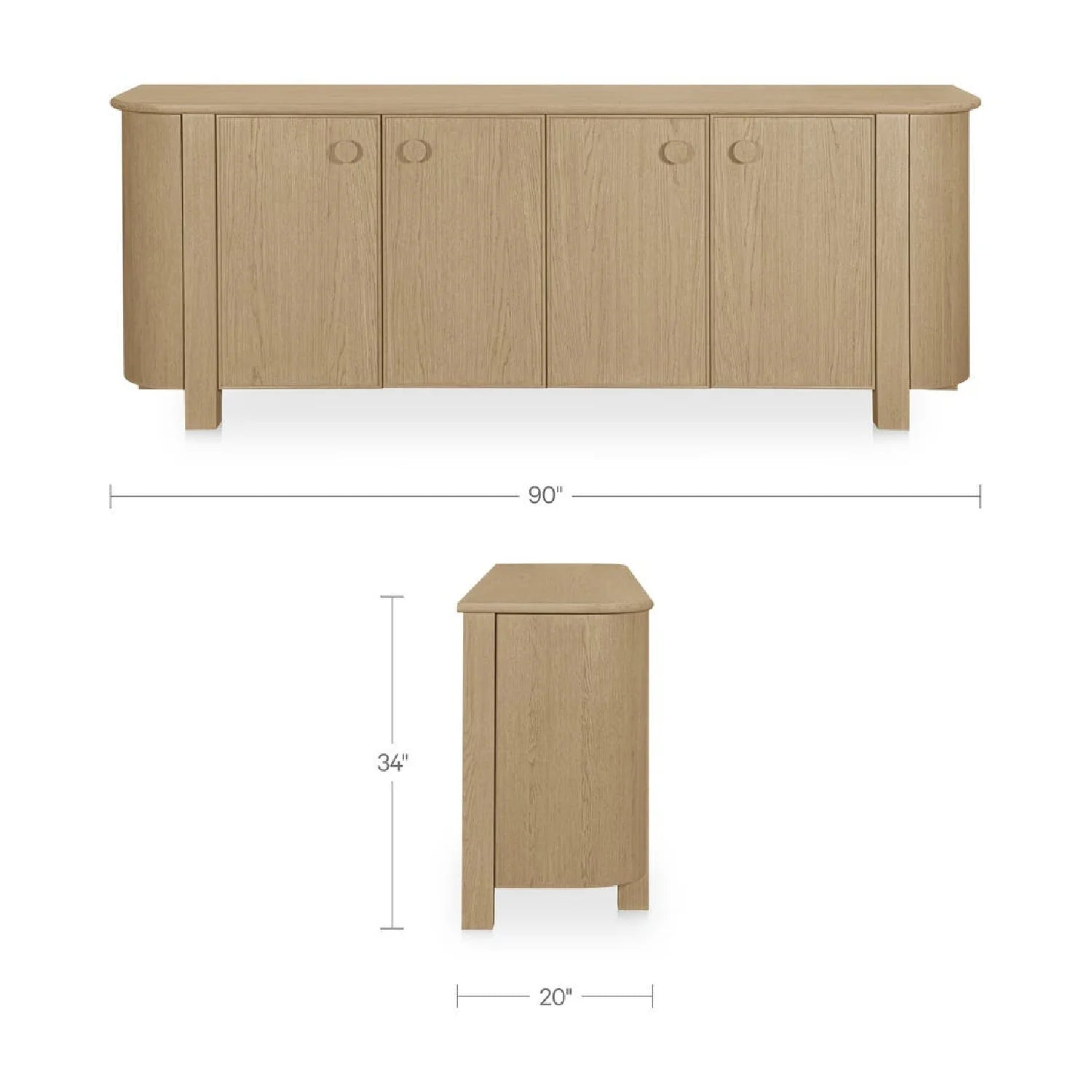 Luxury Wooden 4-Door Sideboard European Style for Villa