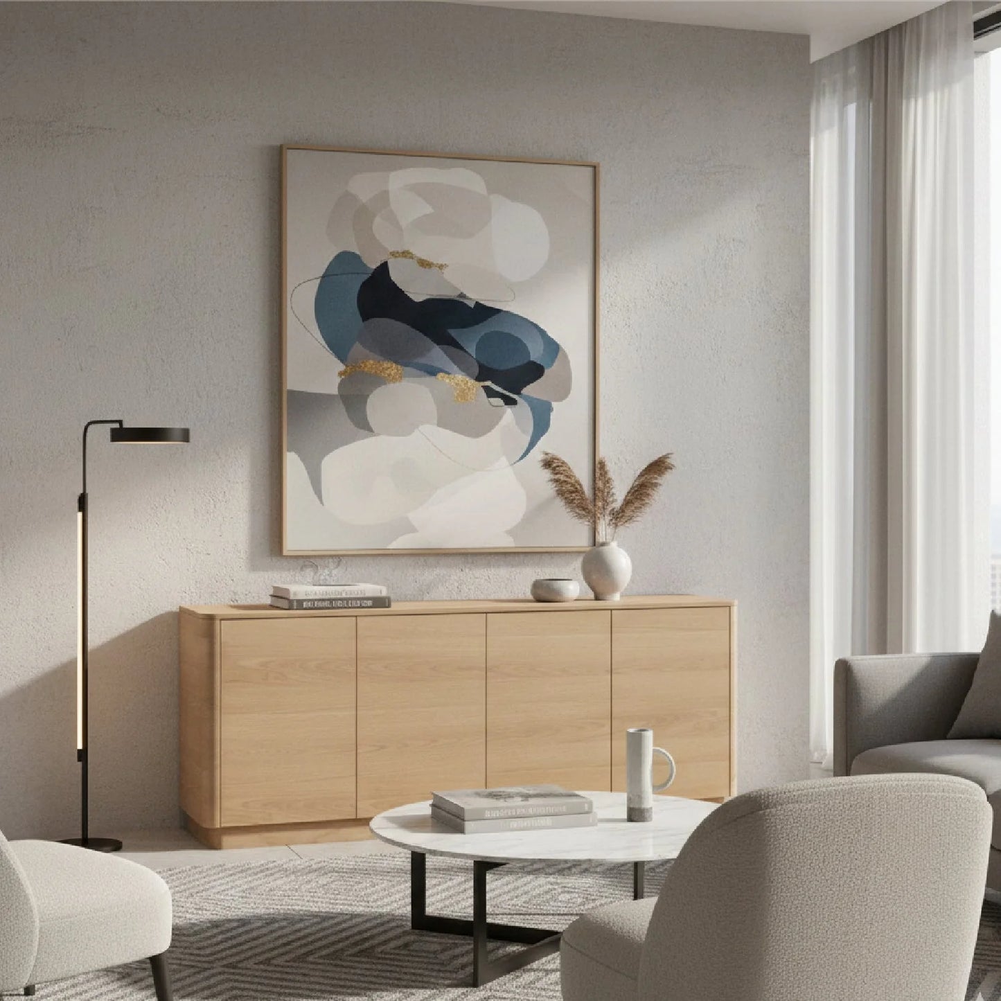 Luxury Wooden 4-Door Sideboard European Style for Villa