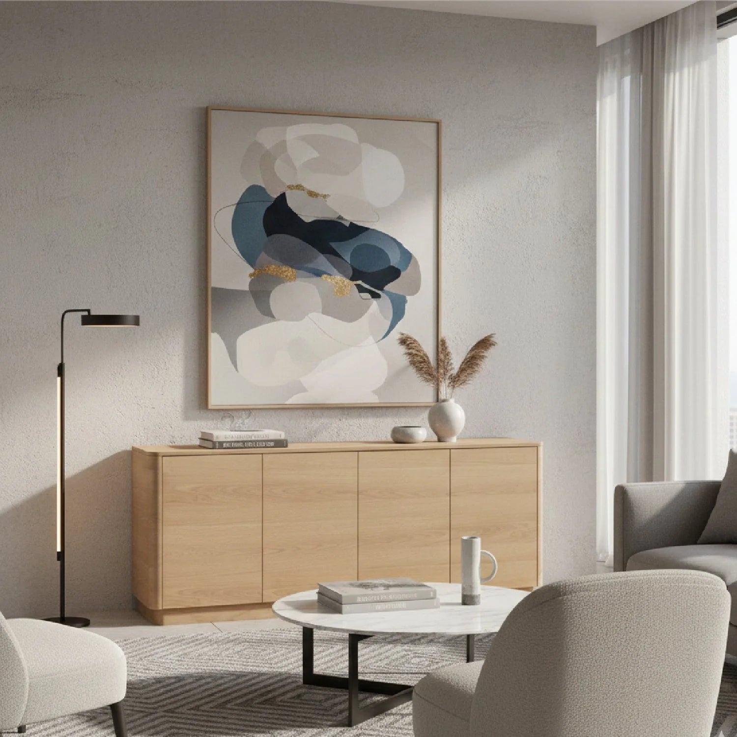 Luxury Wooden 4-Door Sideboard European Style for Villa