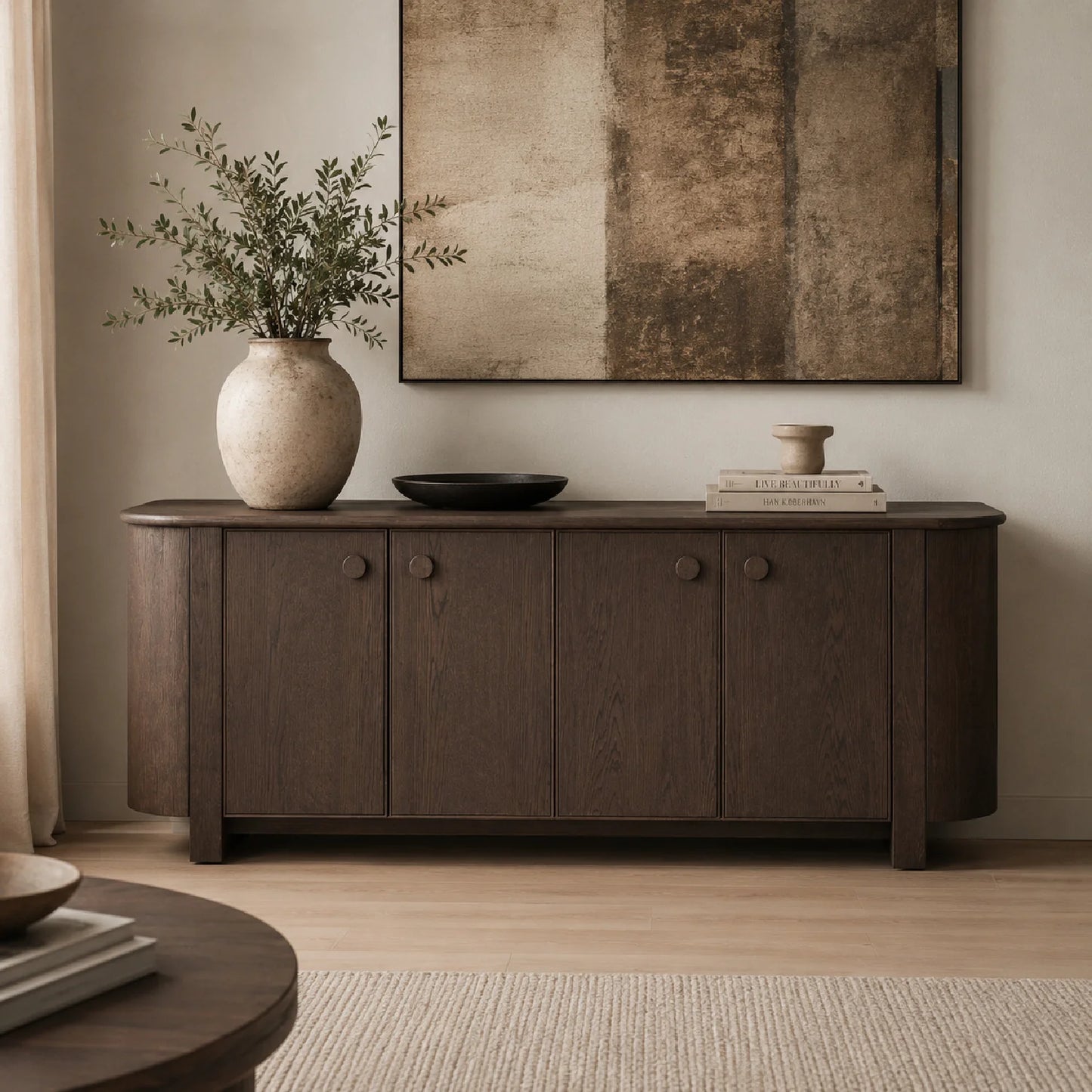 Luxury Wooden 4-Door Sideboard European Style for Villa
