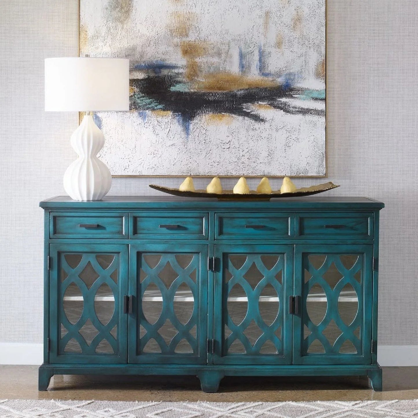 Luxury Wooden Cutout 4-Door Sideboard European Style for Villa