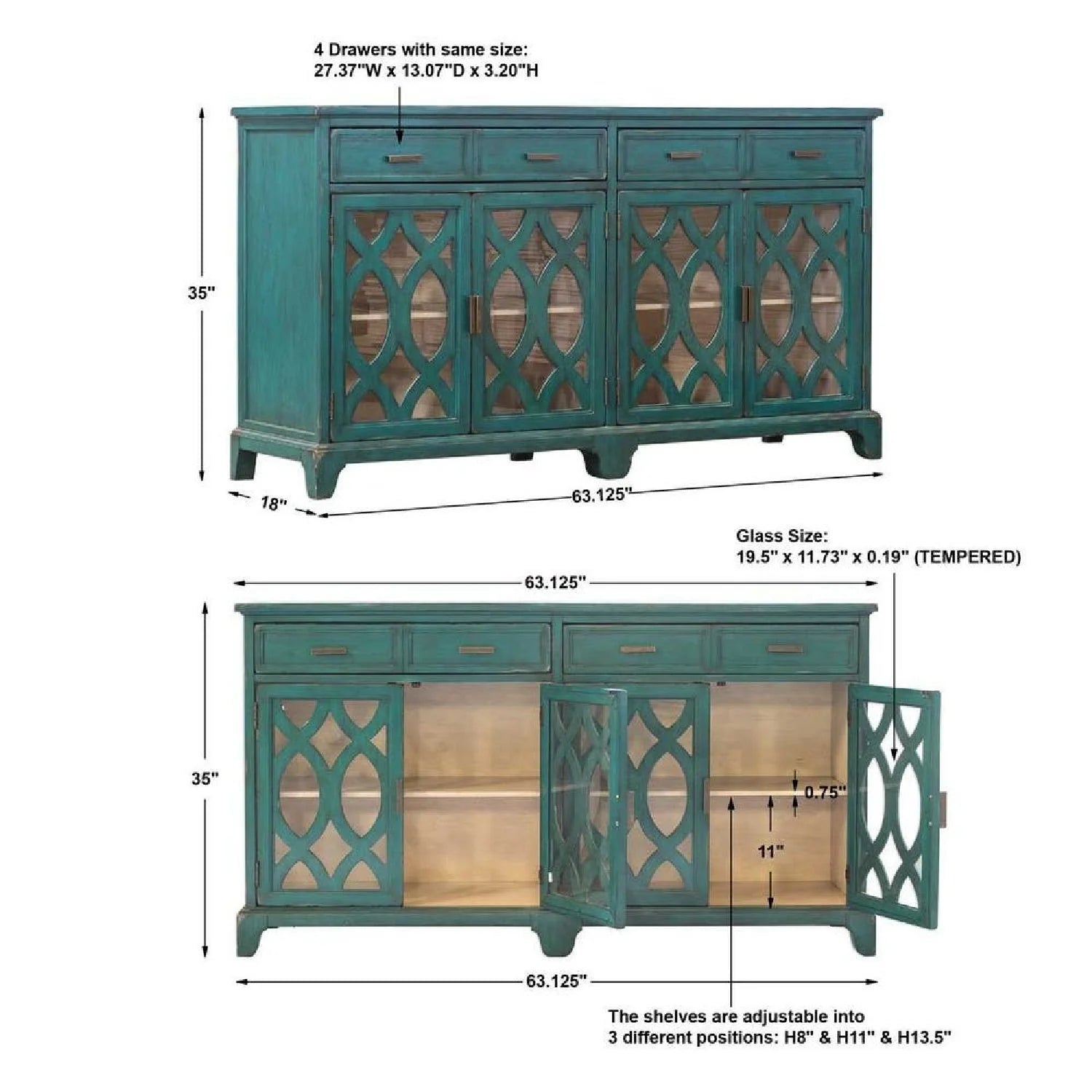 Luxury Wooden Cutout 4-Door Sideboard European Style for Villa