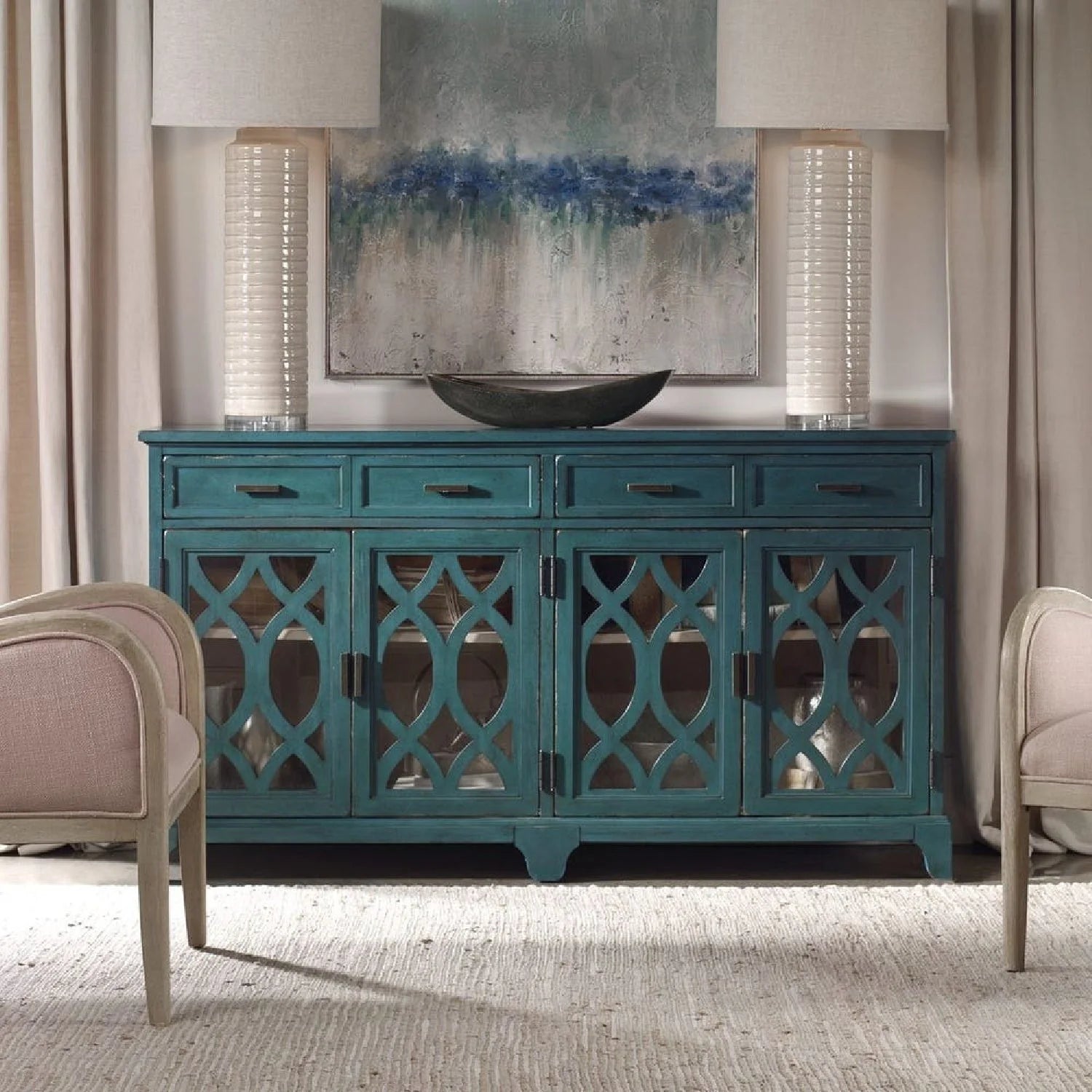 Luxury Wooden Cutout 4-Door Sideboard European Style for Villa