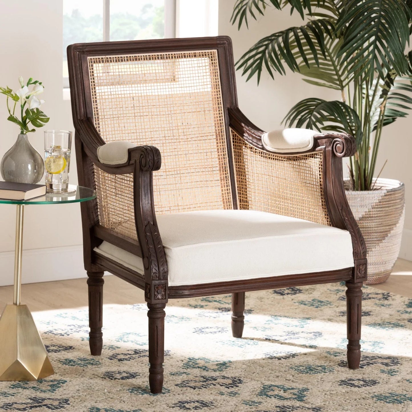 Luxury Wooden Padded Accent Chair Modern European Style for Villa