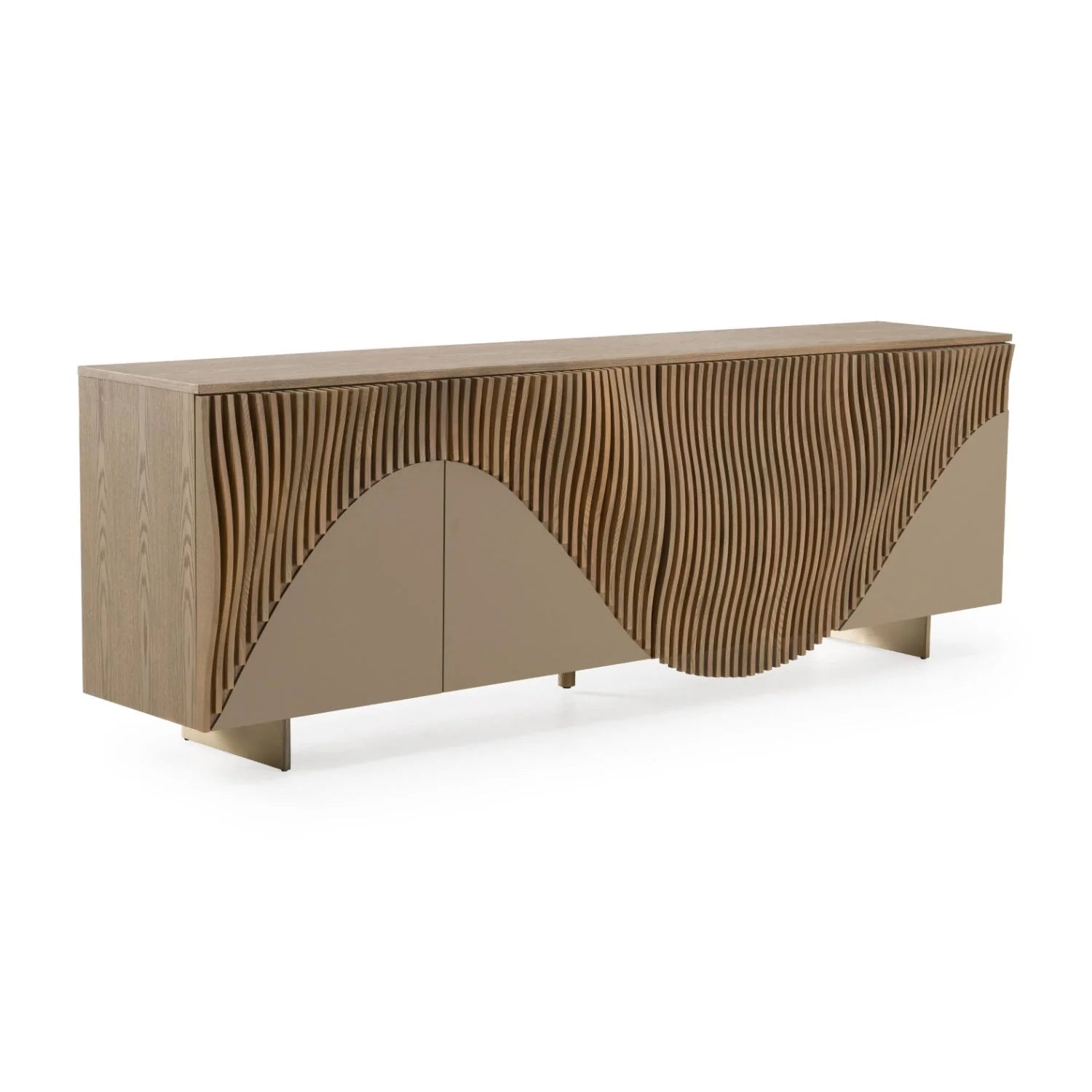 Luxury Wooden Wavy-Fluted Sideboard European Style for Villa