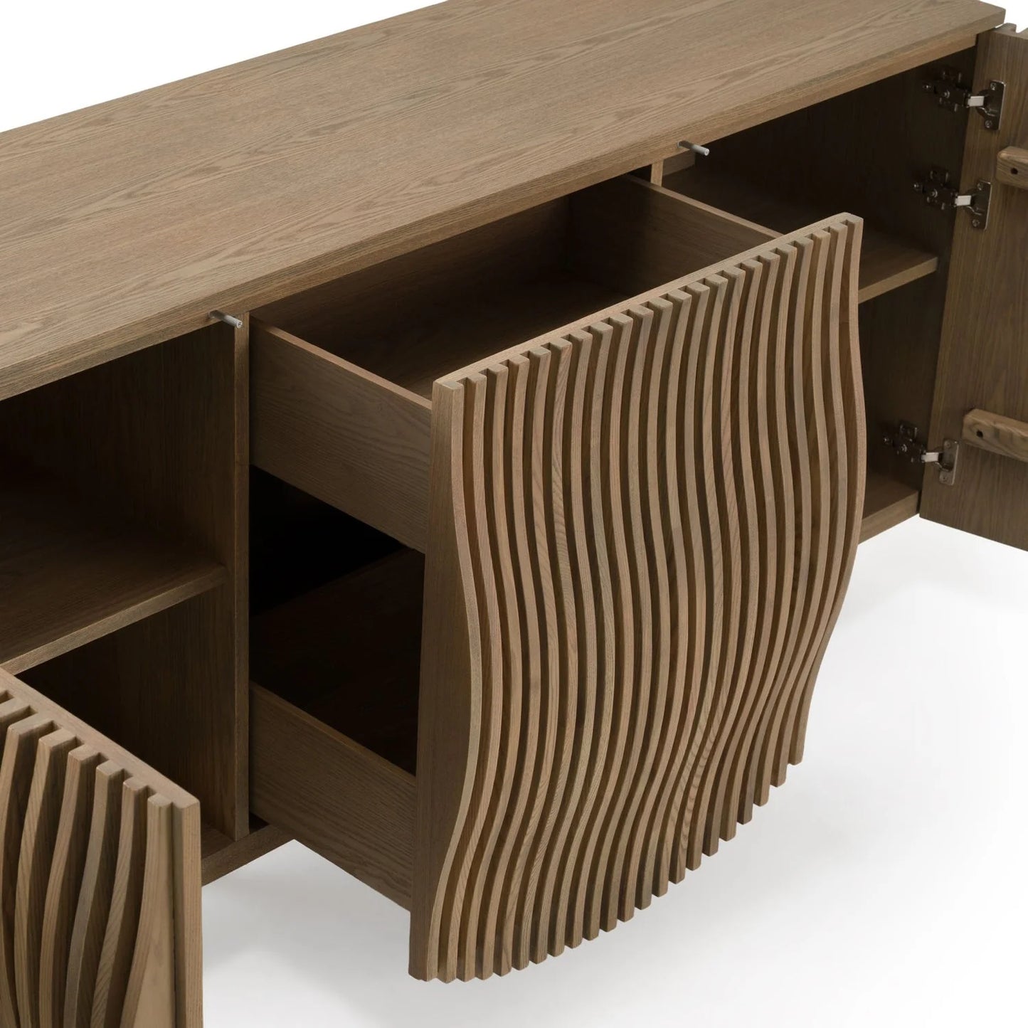 Luxury Wooden Wavy-Fluted Sideboard European Style for Villa