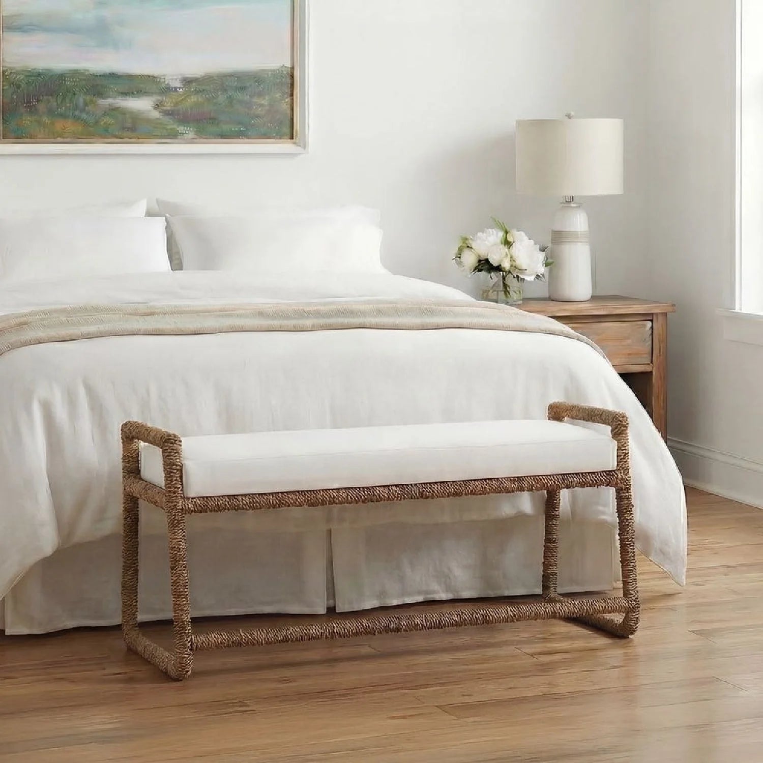 Luxury Woven Banana Fiber Bench European Style for Villa