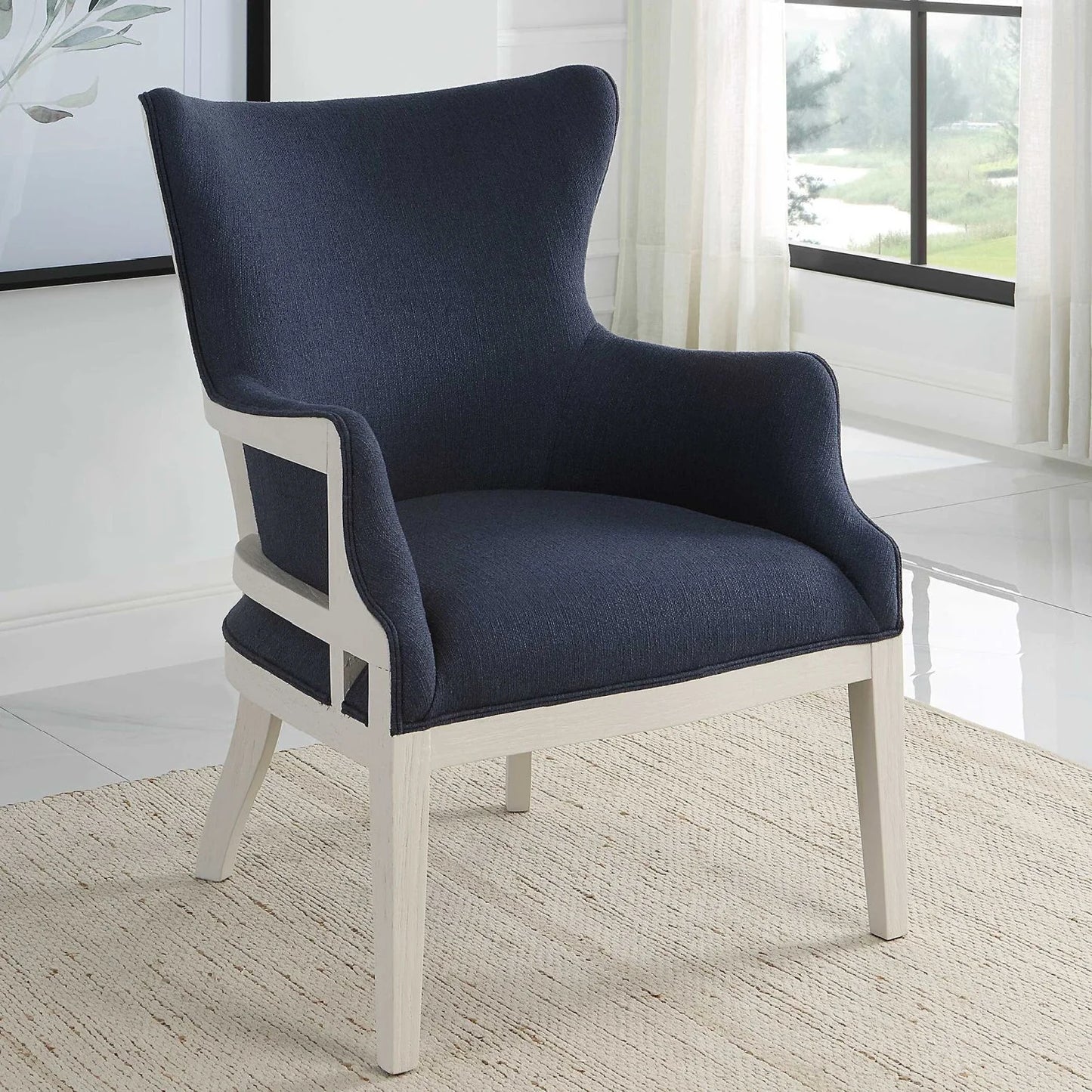 Luxury Woven Blue Accent Chair European Style for Villa