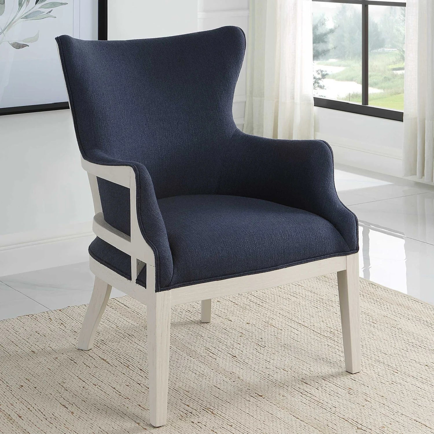 Luxury Woven Blue Accent Chair European Style for Villa
