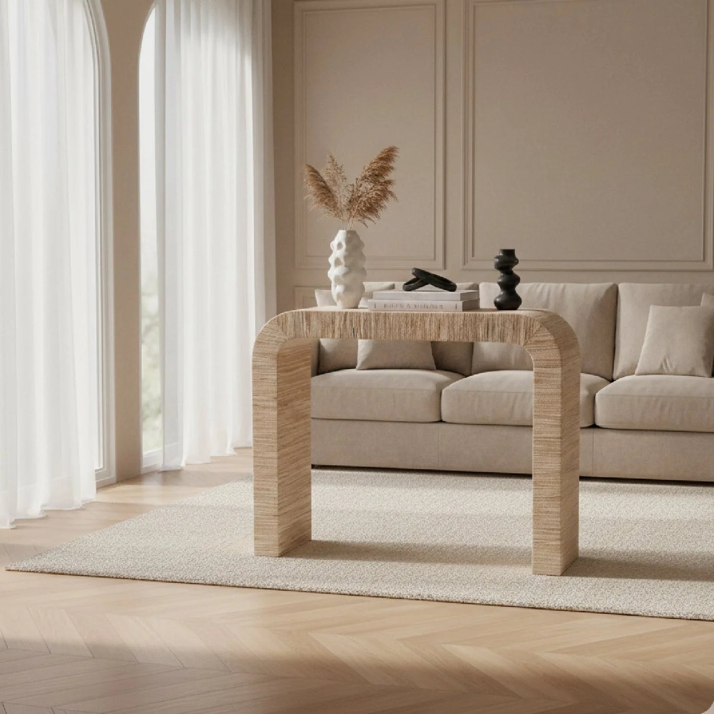 Luxury Woven Grasscloth Console Table Modern Italian Style for Villa