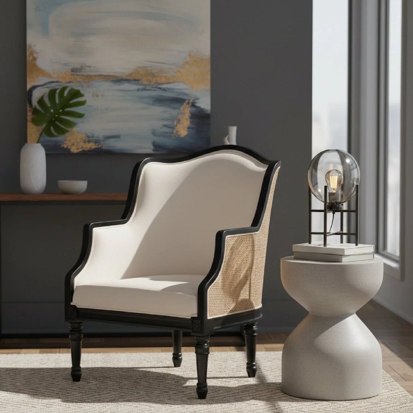 Luxury Woven Rattan Accent Chair Modern Italian Style for Villa