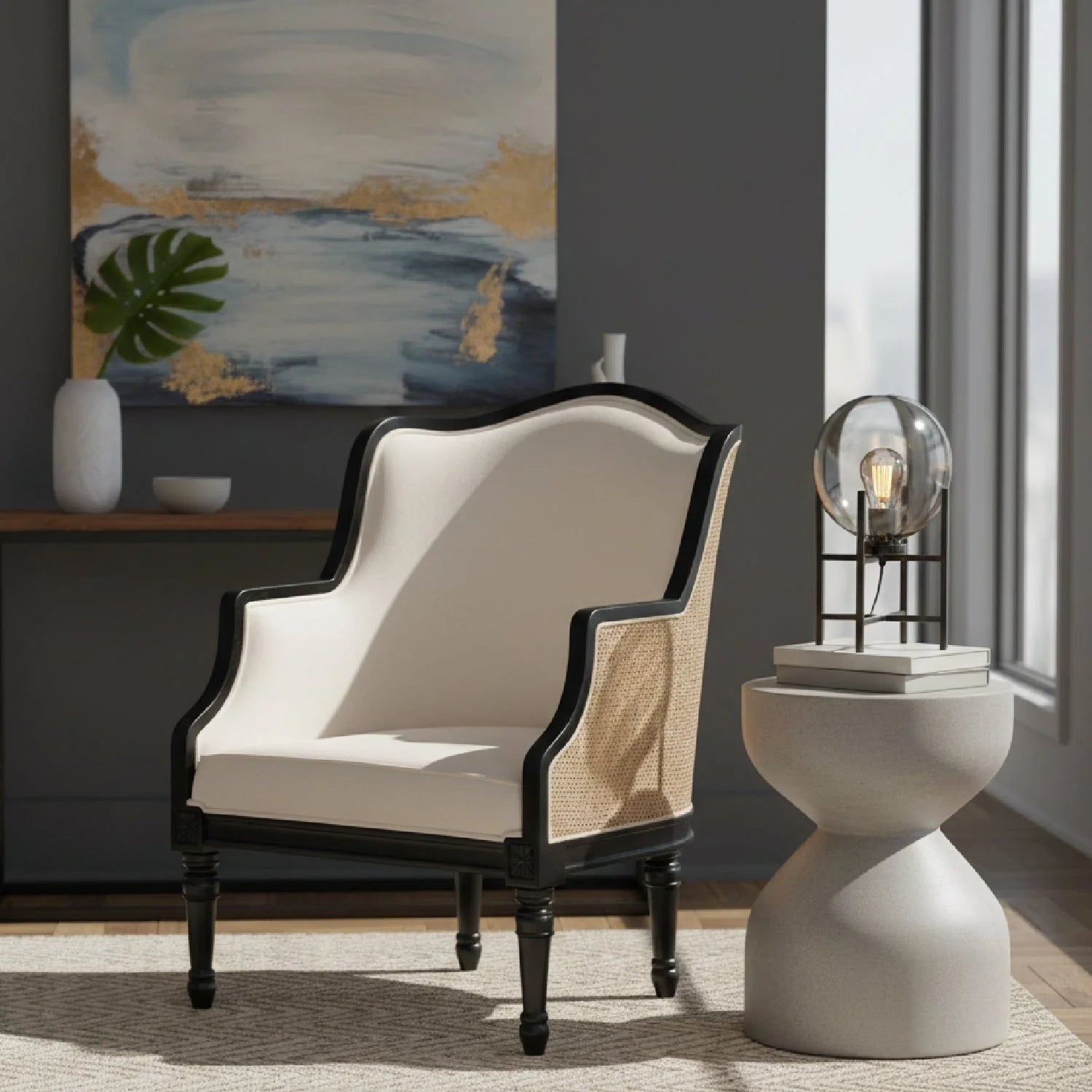 Luxury Woven Rattan Accent Chair Modern Italian Style for Villa