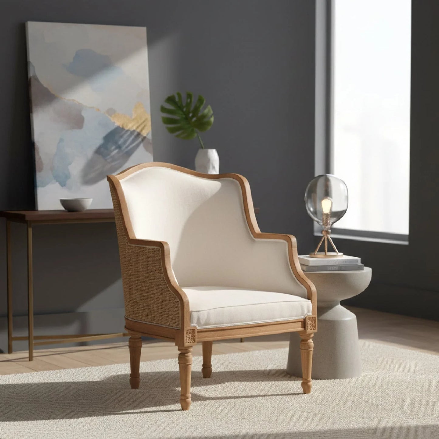 Luxury Woven Rattan Accent Chair Modern Italian Style for Villa