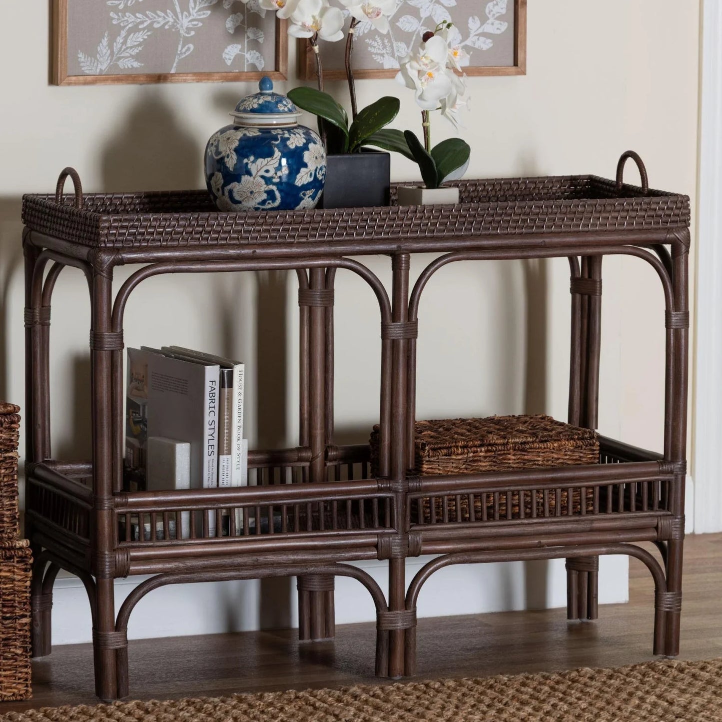 Luxury Woven Rattan Console Table Modern Italian Style for Villa
