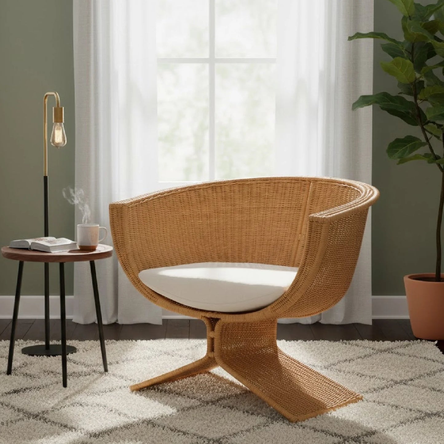 Luxury Woven Rattan Lounge Chair Modern Italian Style for Villa