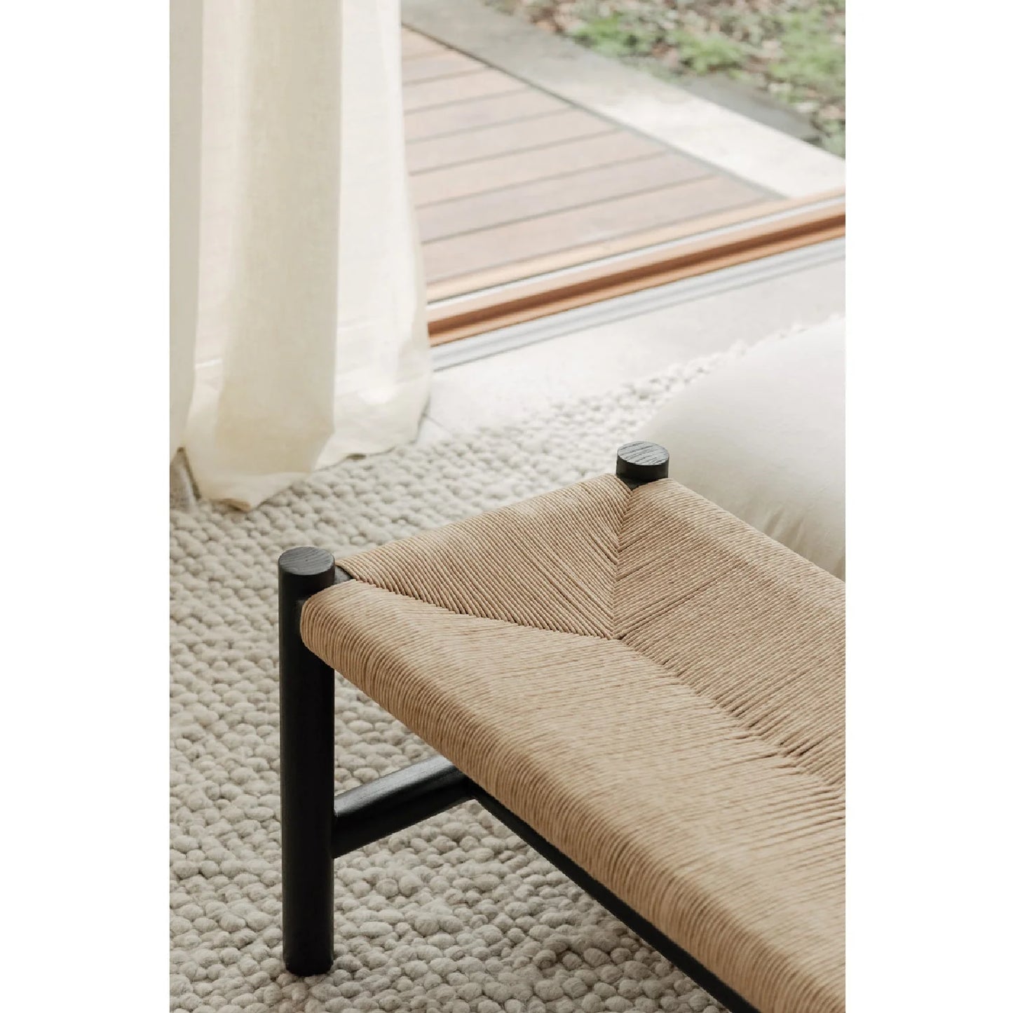Luxury Woven Rope Elm Wood Bench European Style for Villa